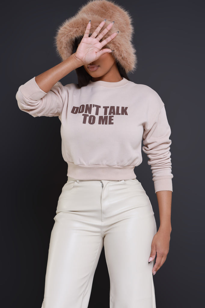 Don't Talk Graphic Crewneck Sweatshirt - Khaki