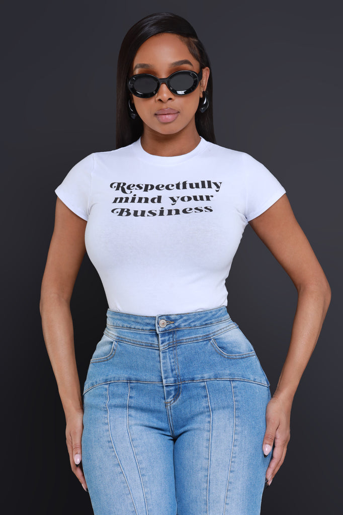 Mind Your Business Cropped Graphic T-Shirt - White