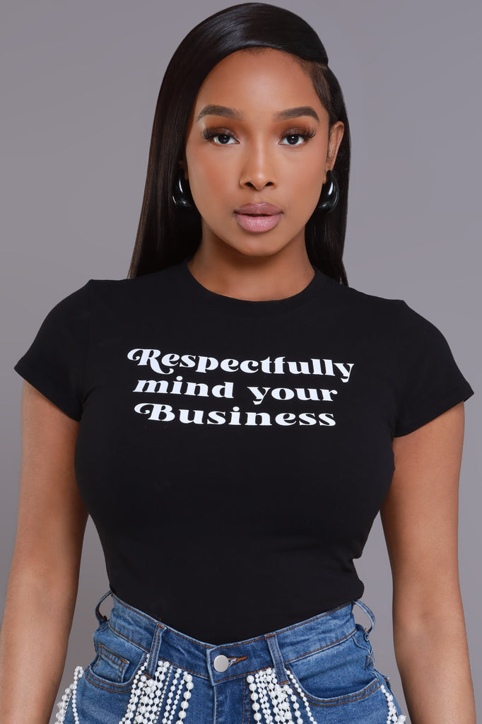 Mind Your Business Cropped Graphic T-Shirt - Black