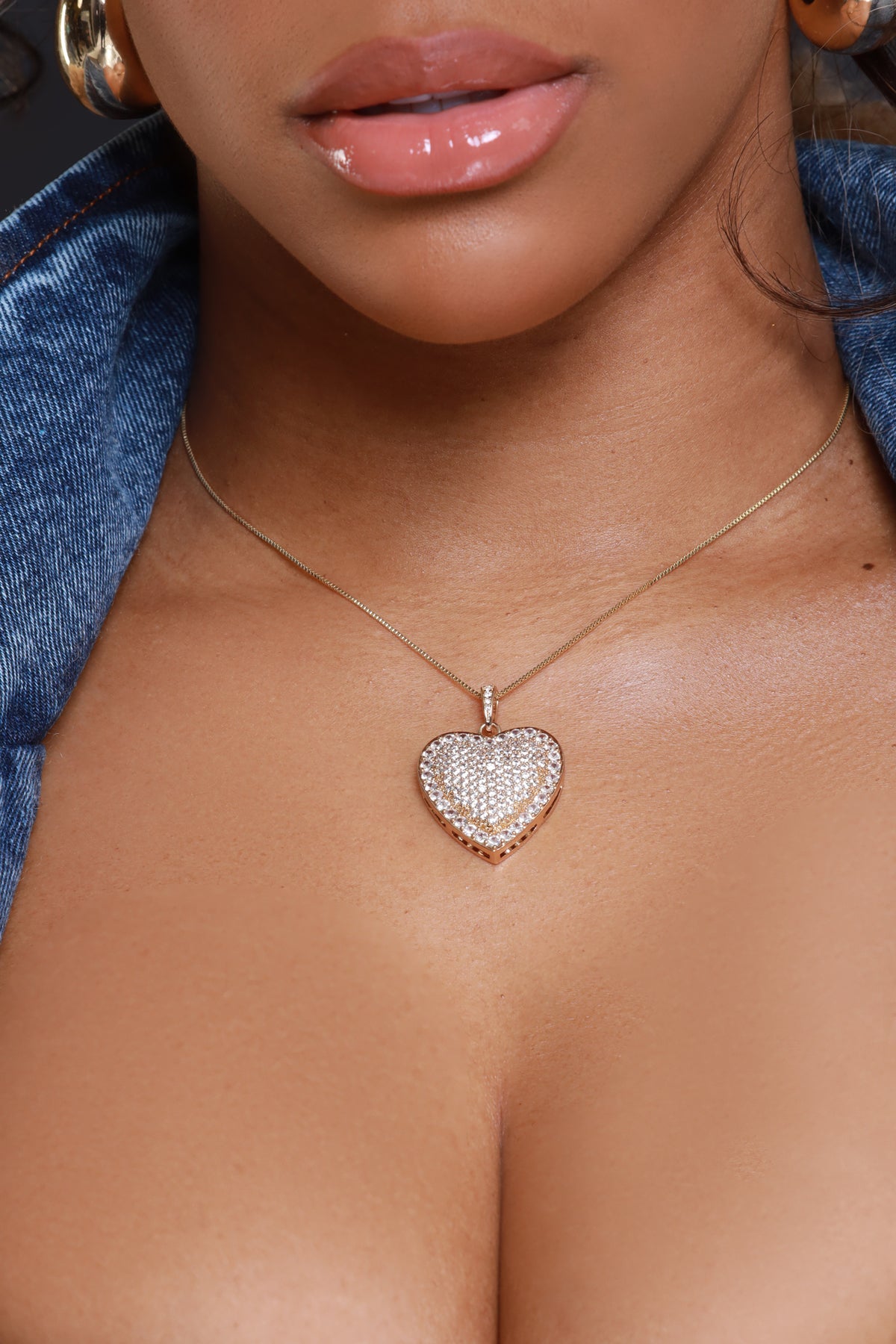 
              Icy Heart Rhinestone Heart Necklace - Gold - Swank A Posh
            