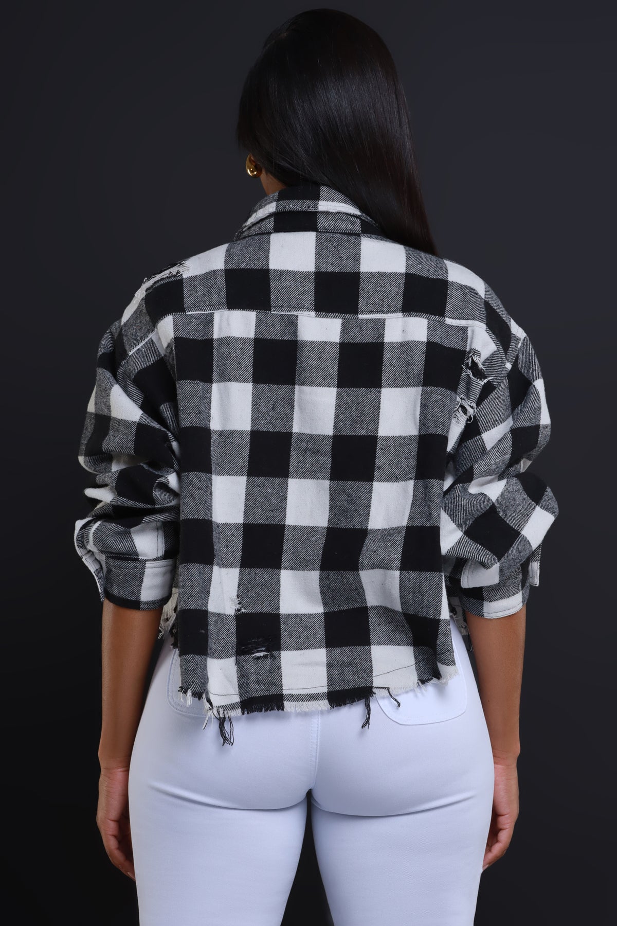 
              Wish You Were Here Cropped Flannel Button Up - White/Black - Swank A Posh
            