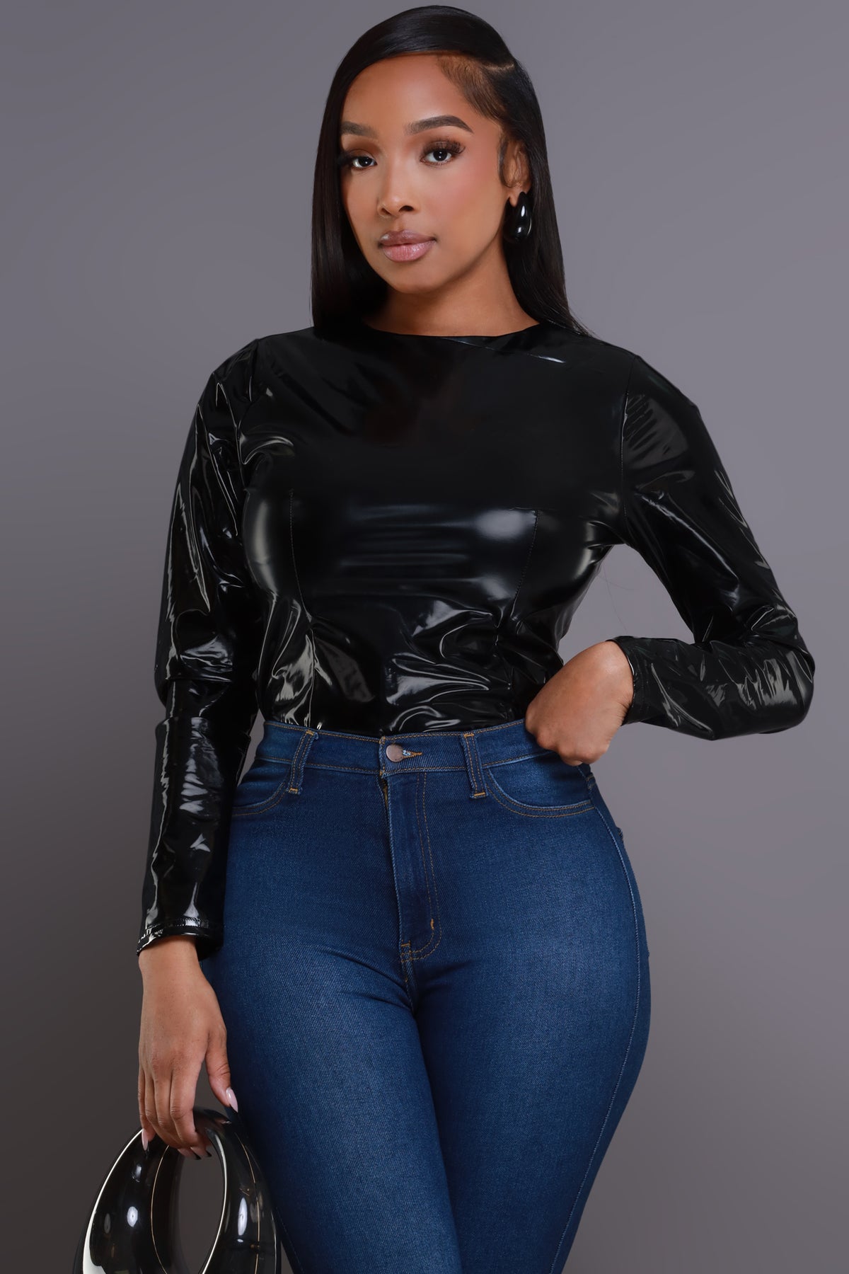 
              Open Late Shiny Faux Leather Top - Black - Swank A Posh
            
