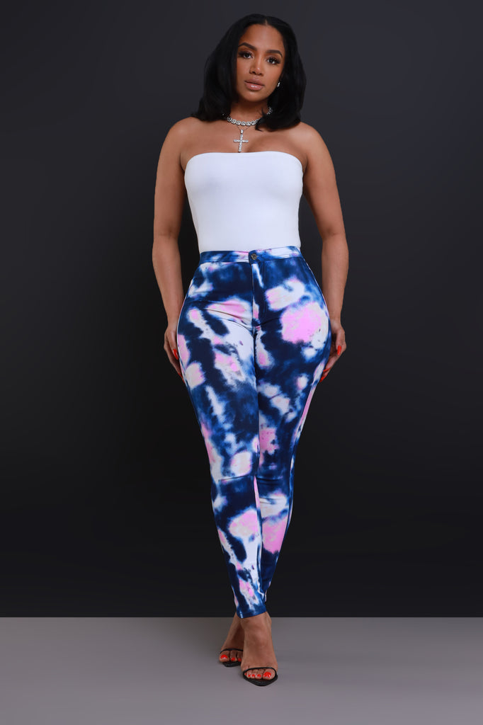 Reaction Tie Dye High Rise Stretchy Skinny Jeans - Navy/Pink