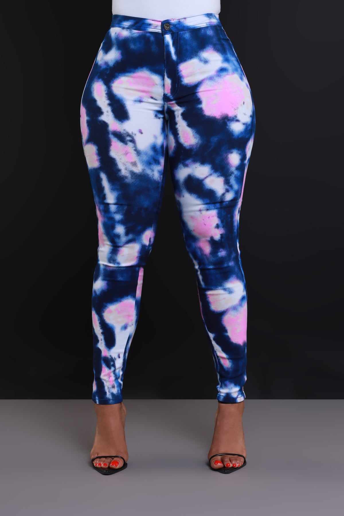 
              Reaction Tie Dye High Rise Stretchy Skinny Jeans - Navy/Pink - Swank A Posh
            