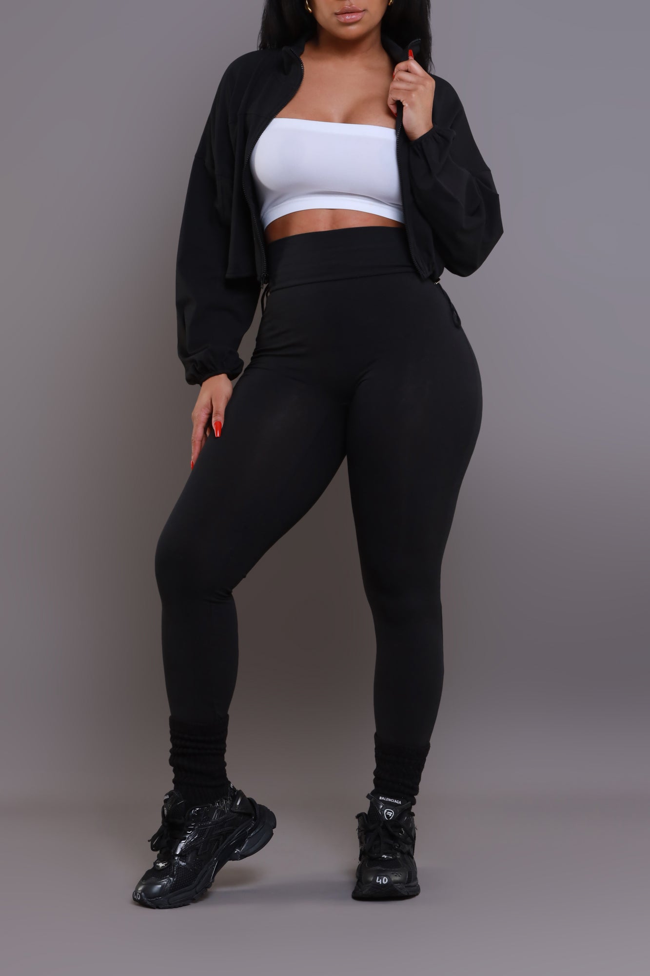 Cued Up Cropped Legging Set - Black - Swank A Posh