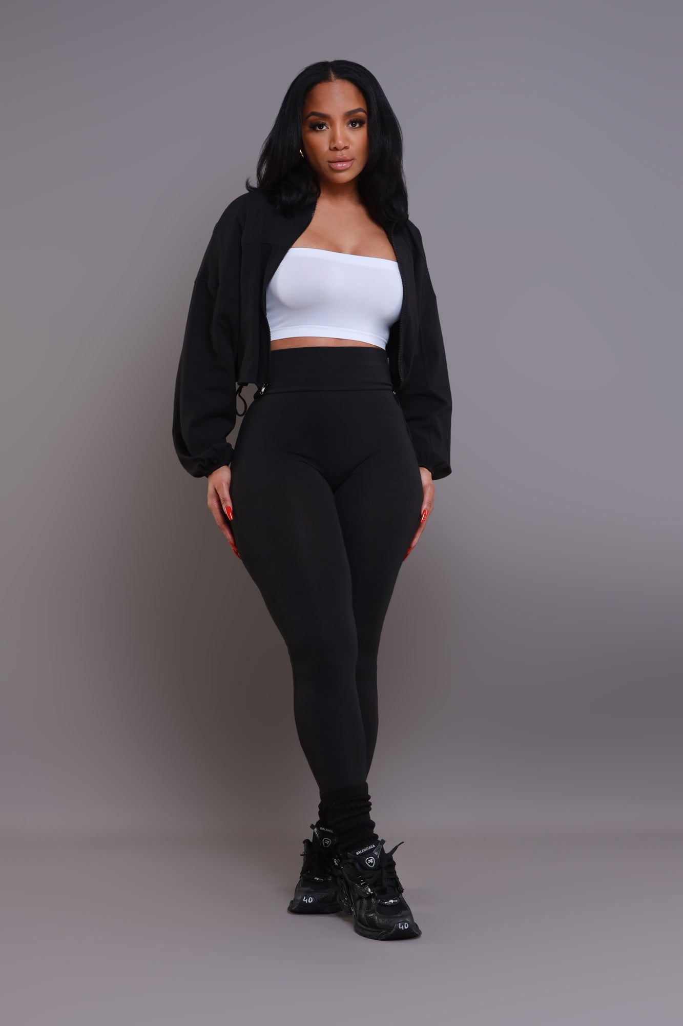 Cued Up Cropped Legging Set - Black - Swank A Posh