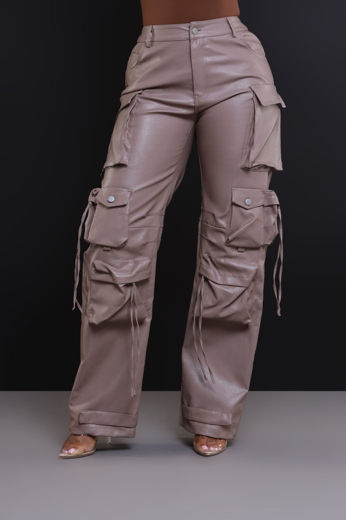Undefeated Faux Leather Cargo Pants - Taupe - Swank A Posh