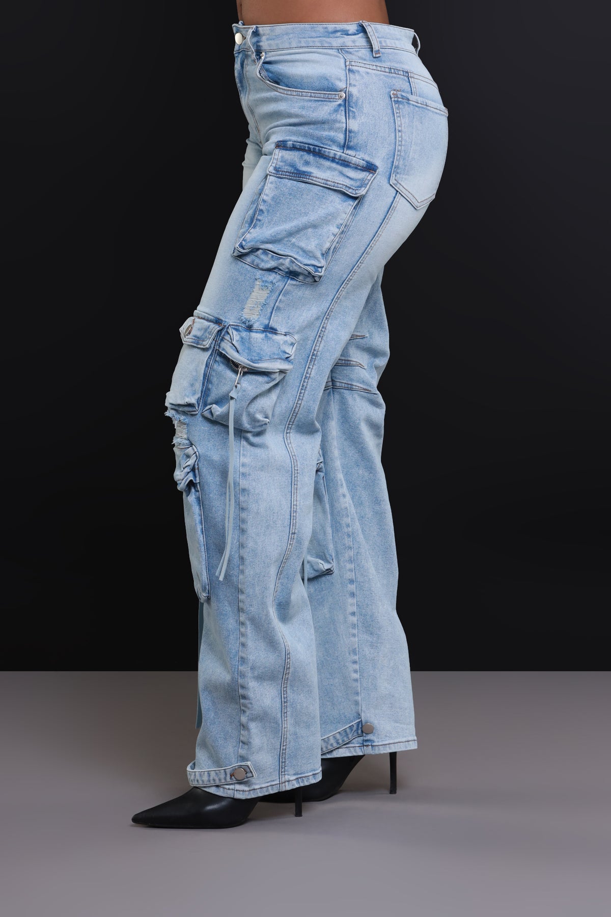 
              Down We Go High Rise Cargo Jeans - Light Wash - Swank A Posh
            