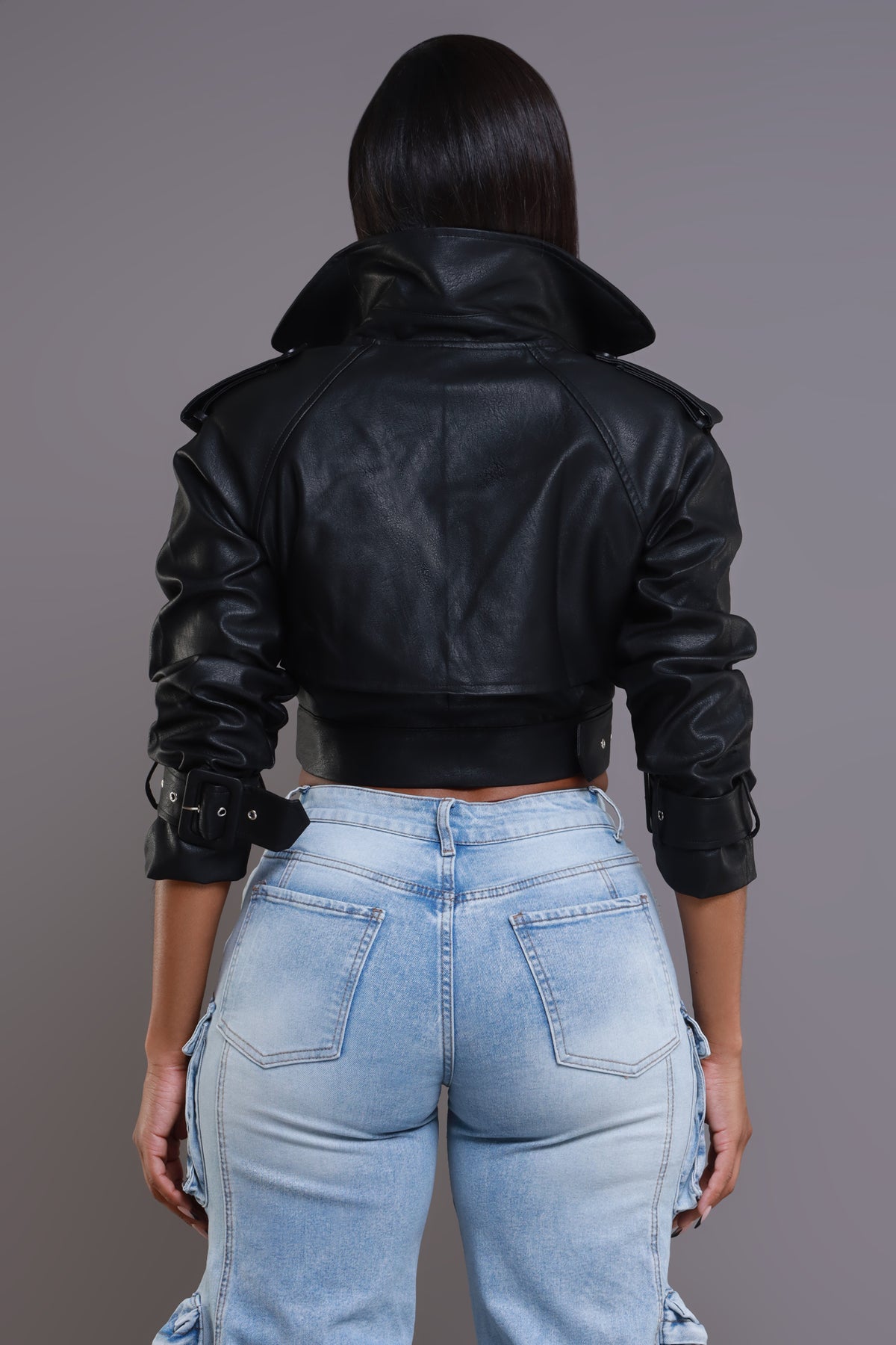 
              Eclipse Faux Leather Cropped Jacket - Black - Swank A Posh
            