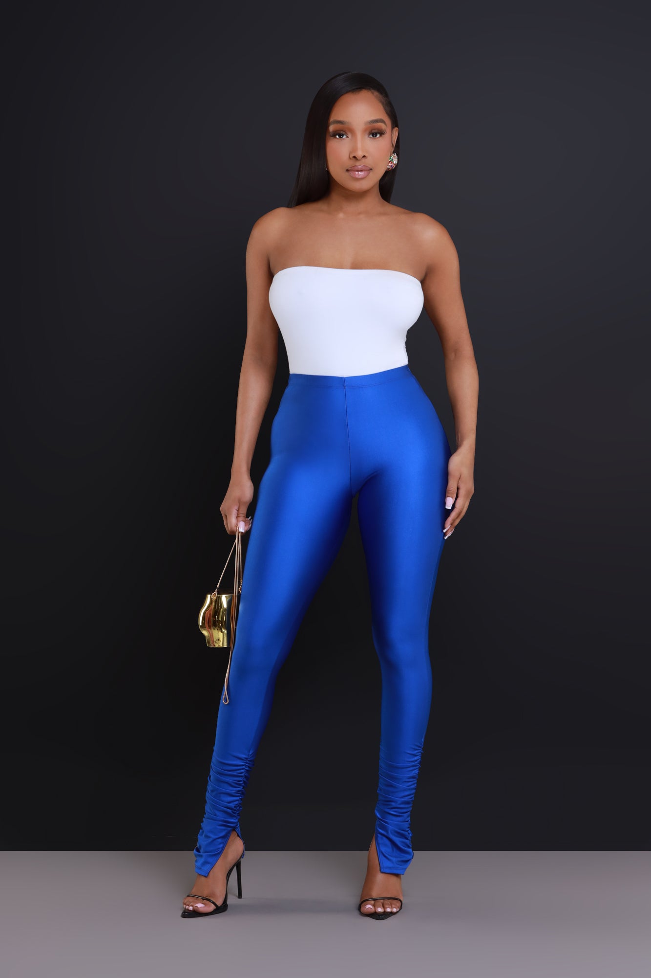 Last Night Ankle Slit Ruched Leggings - Royal Blue - Swank A Posh