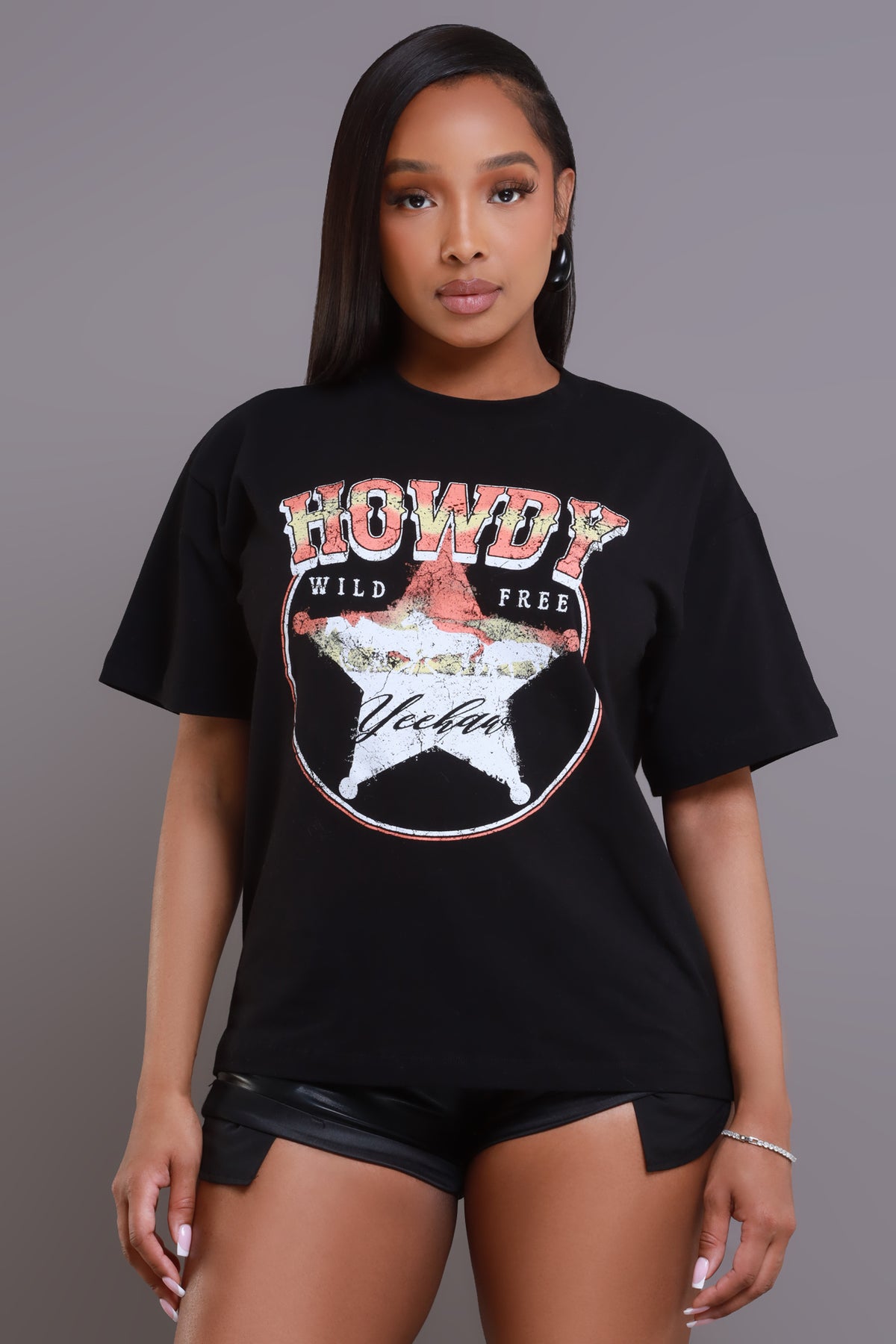 
              Howdy Y&#39;all Oversized Graphic T-Shirt - Black - Swank A Posh
            