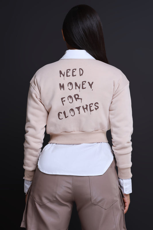 Need Money Graphic Crewneck Sweatshirt - Khaki - Swank A Posh