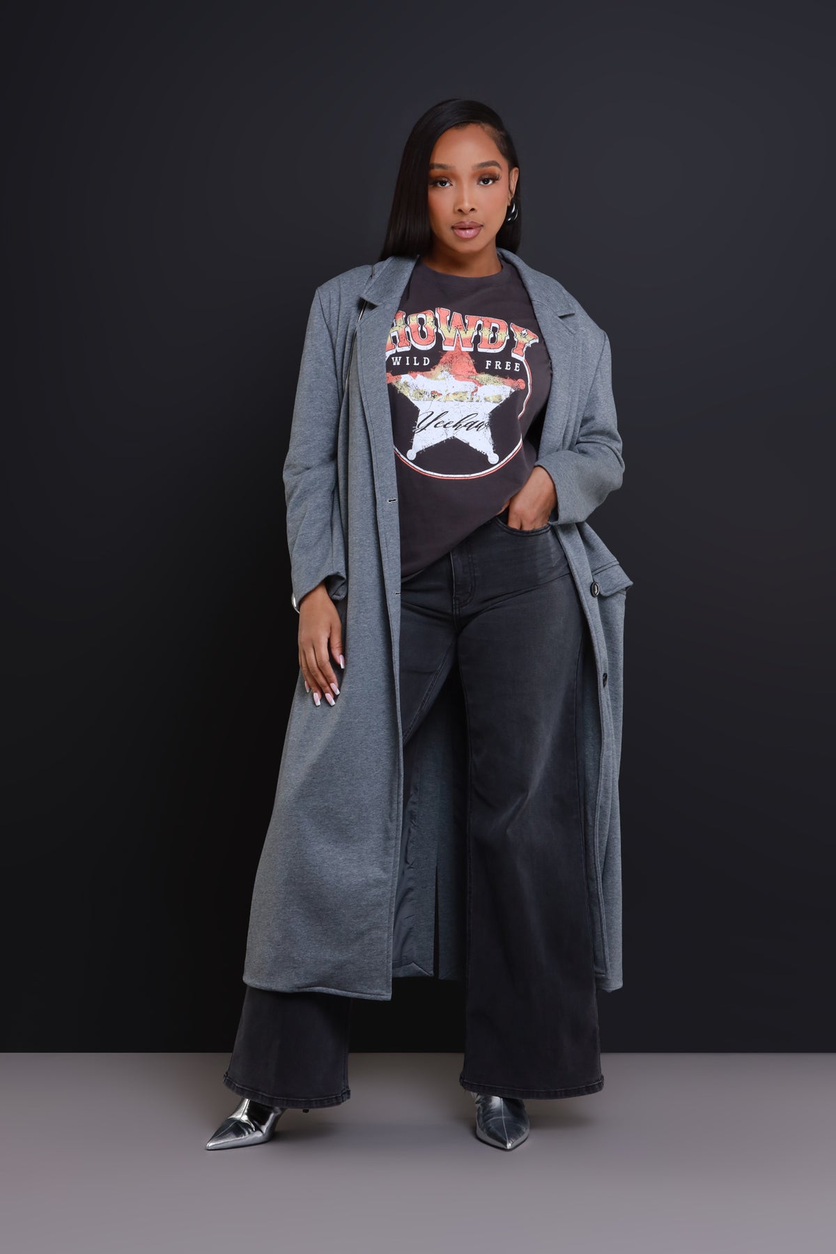 
              Howdy Y&#39;all Oversized Graphic T-Shirt - Charcoal Grey - Swank A Posh
            