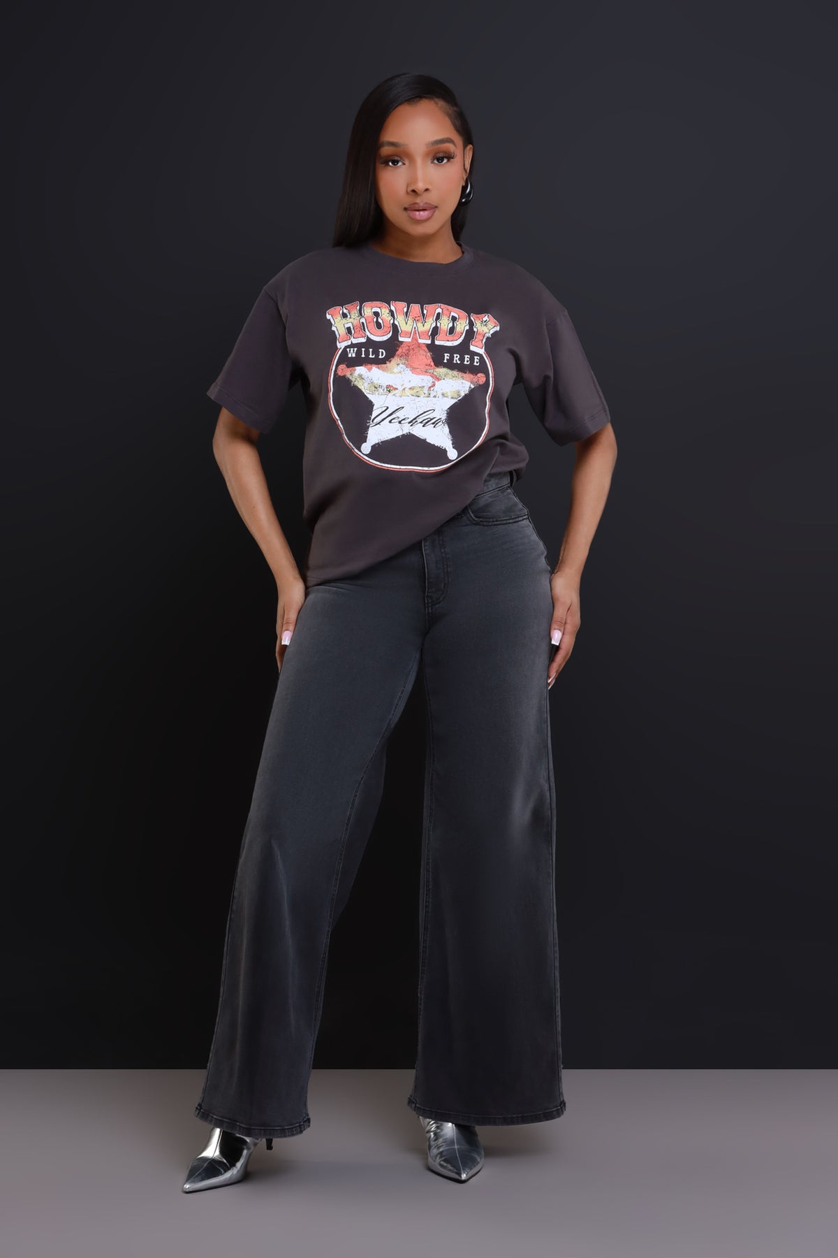 
              Howdy Y&#39;all Oversized Graphic T-Shirt - Charcoal Grey - Swank A Posh
            