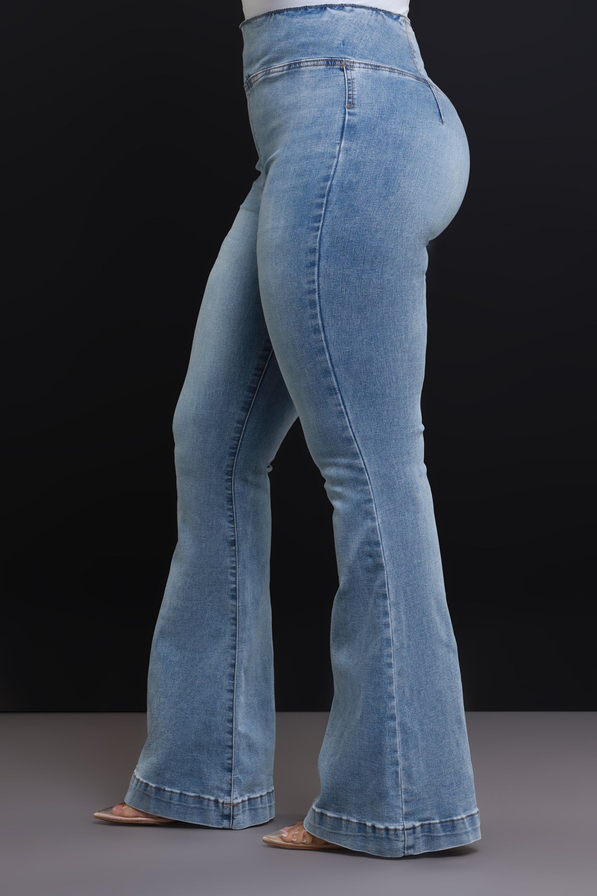 
              Next Lifetime High Rise Pull On Flare Jeans - Light Wash - Swank A Posh
            