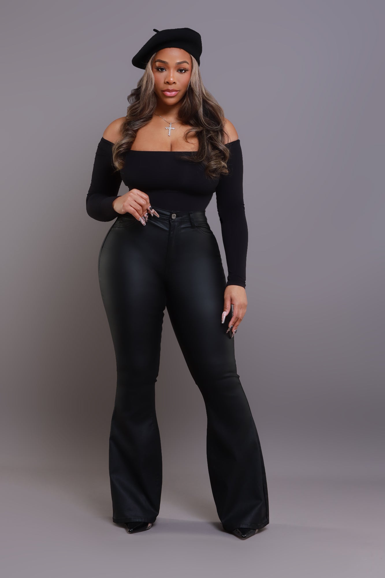 Black Magic Faux Leather Bell Bottom Pants - Black - Swank A Posh