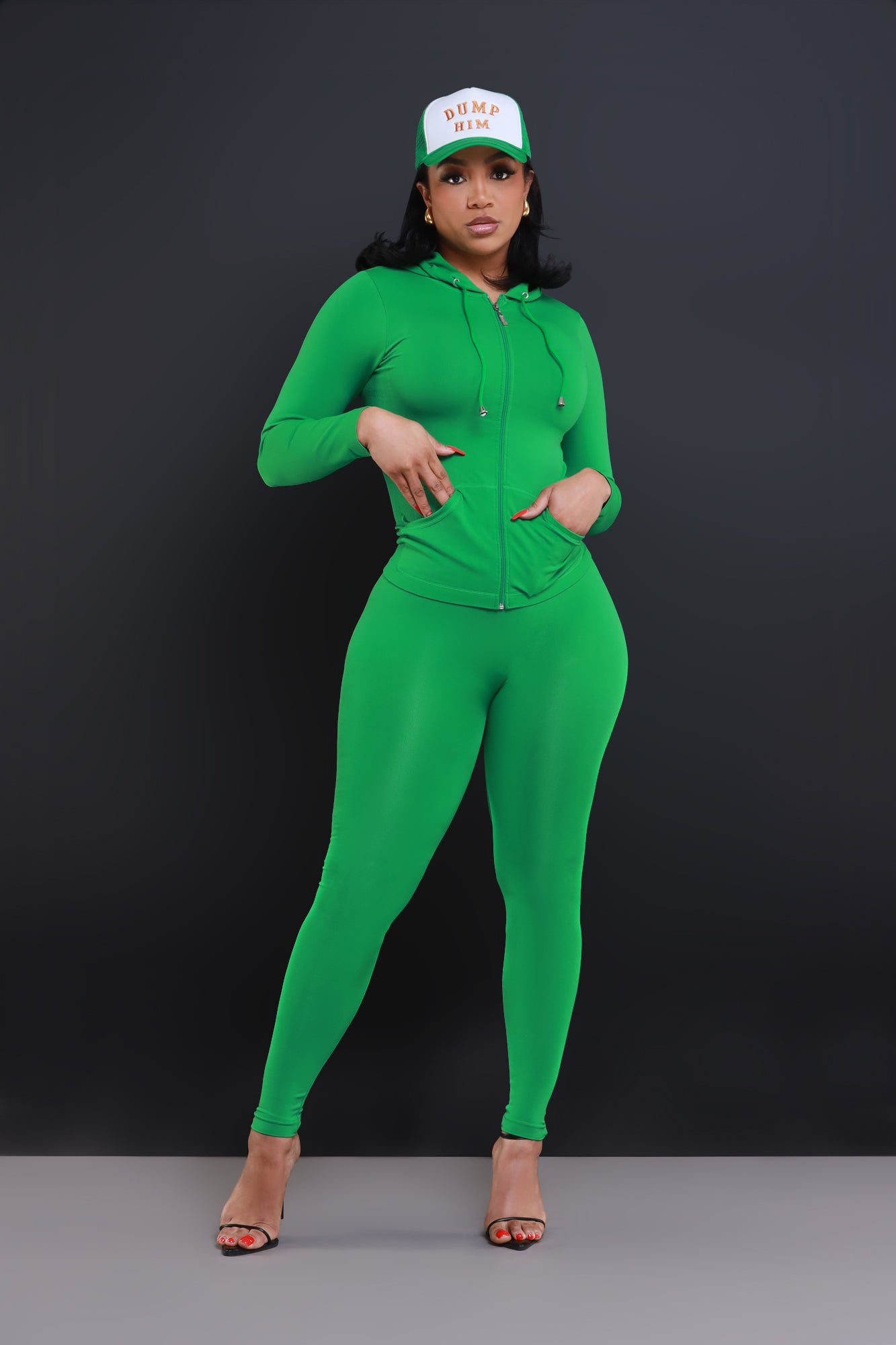 Just Vibing Seamless Zip Up Legging Set - Kelly Green - Swank A Posh