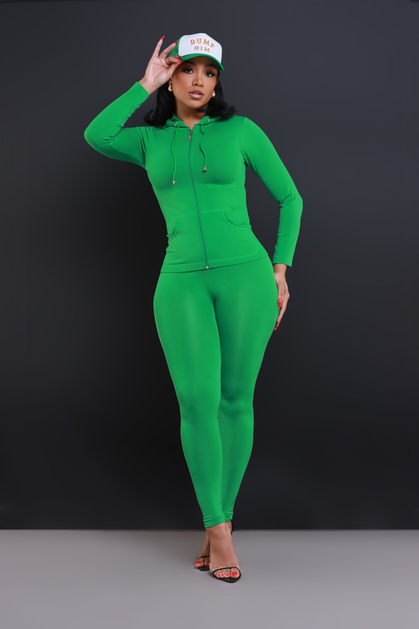 Just Vibing Seamless Zip Up Legging Set - Kelly Green - Swank A Posh