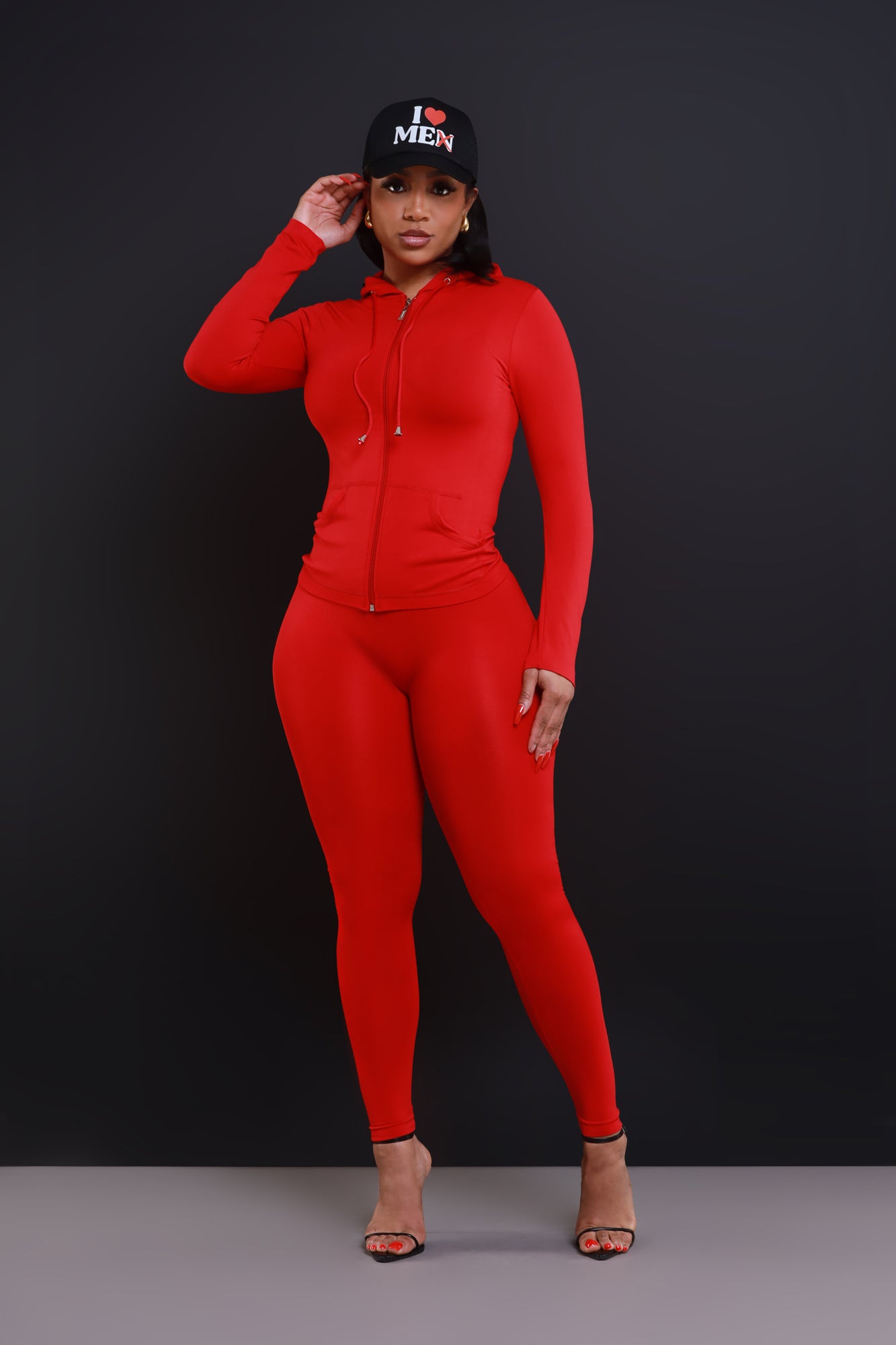 Just Vibing.. Seamless Zip Up Legging Set - Red - Swank A Posh