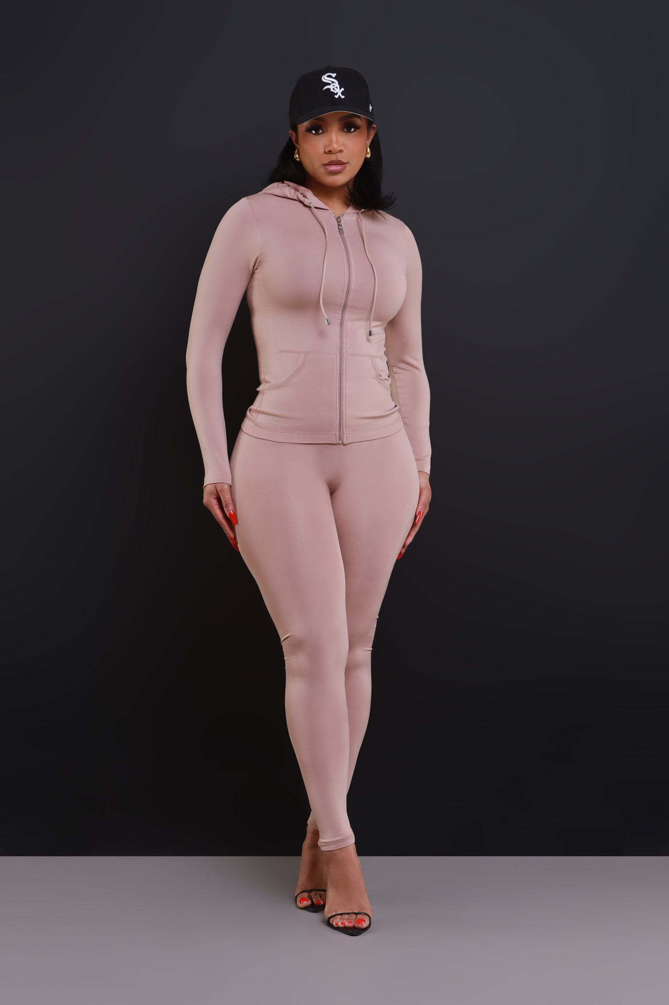 Just Vibing. Seamless Zip Up Legging Set - Khaki - Swank A Posh