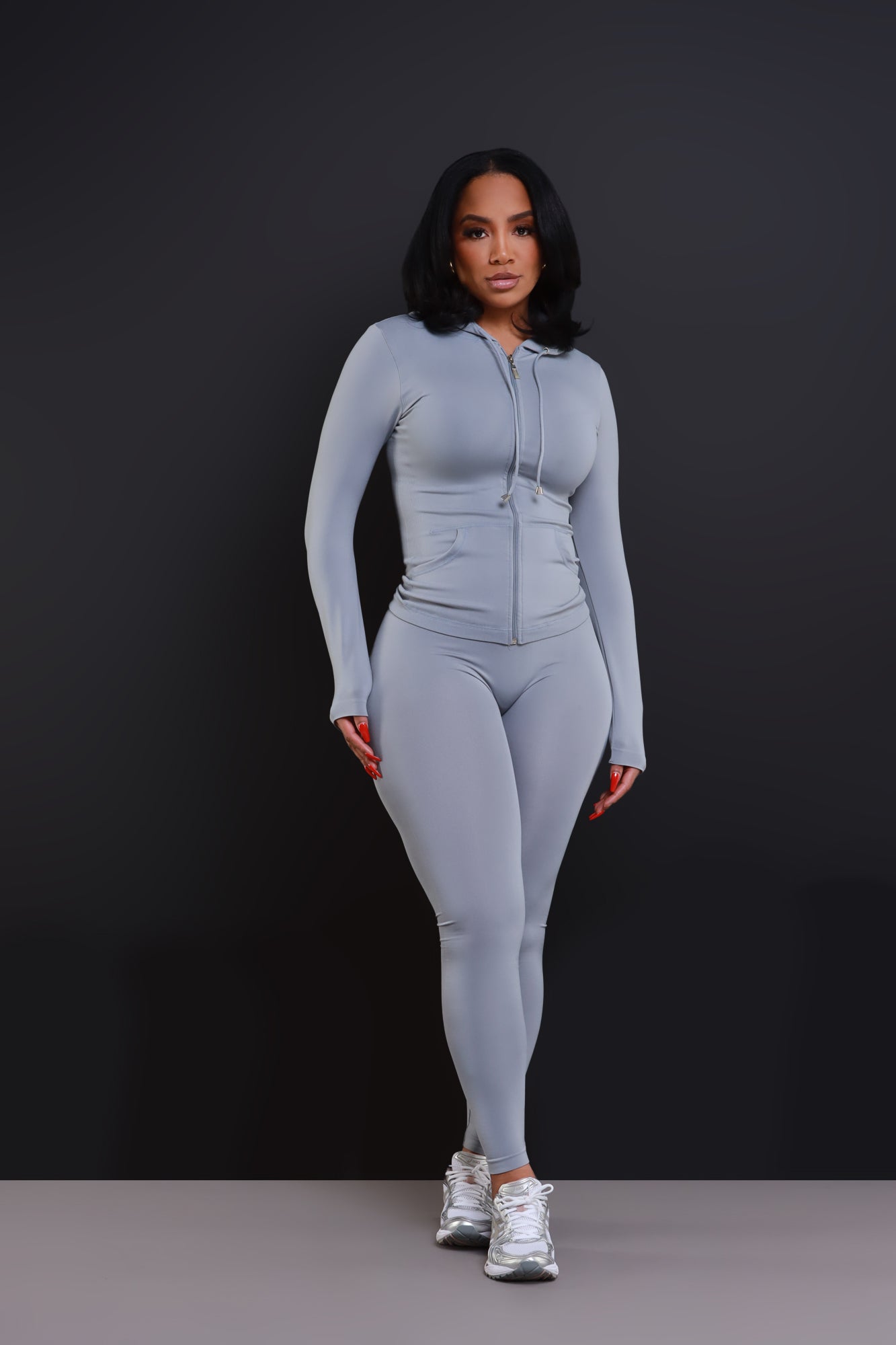 Just Vibing.. Seamless Zip Up Legging Set - Grey - Swank A Posh