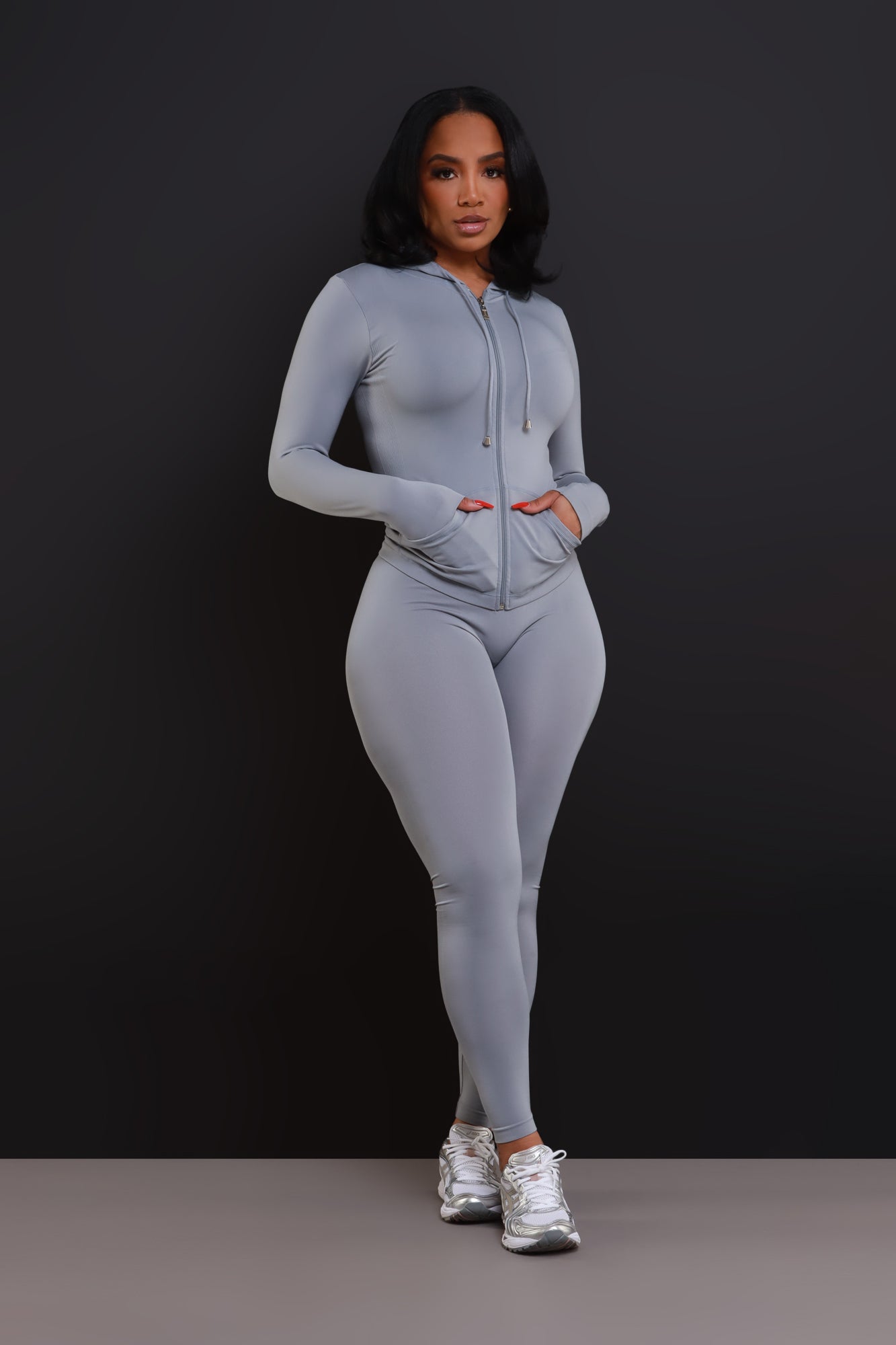 Just Vibing.. Seamless Zip Up Legging Set - Grey - Swank A Posh