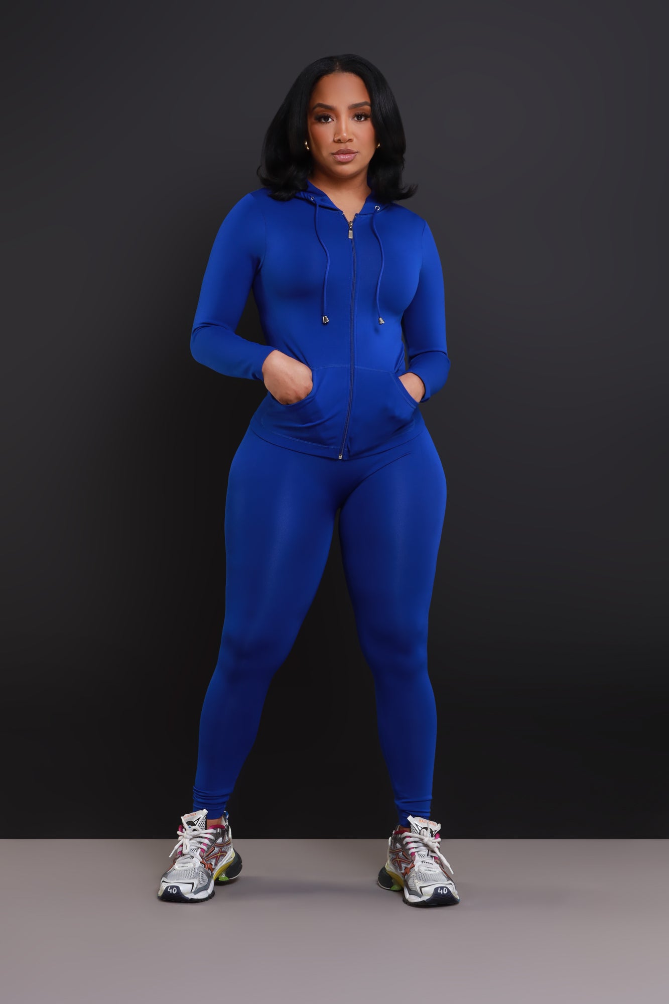 Just Vibing.. Seamless Zip Up Legging Set - Royal Blue - Swank A Posh