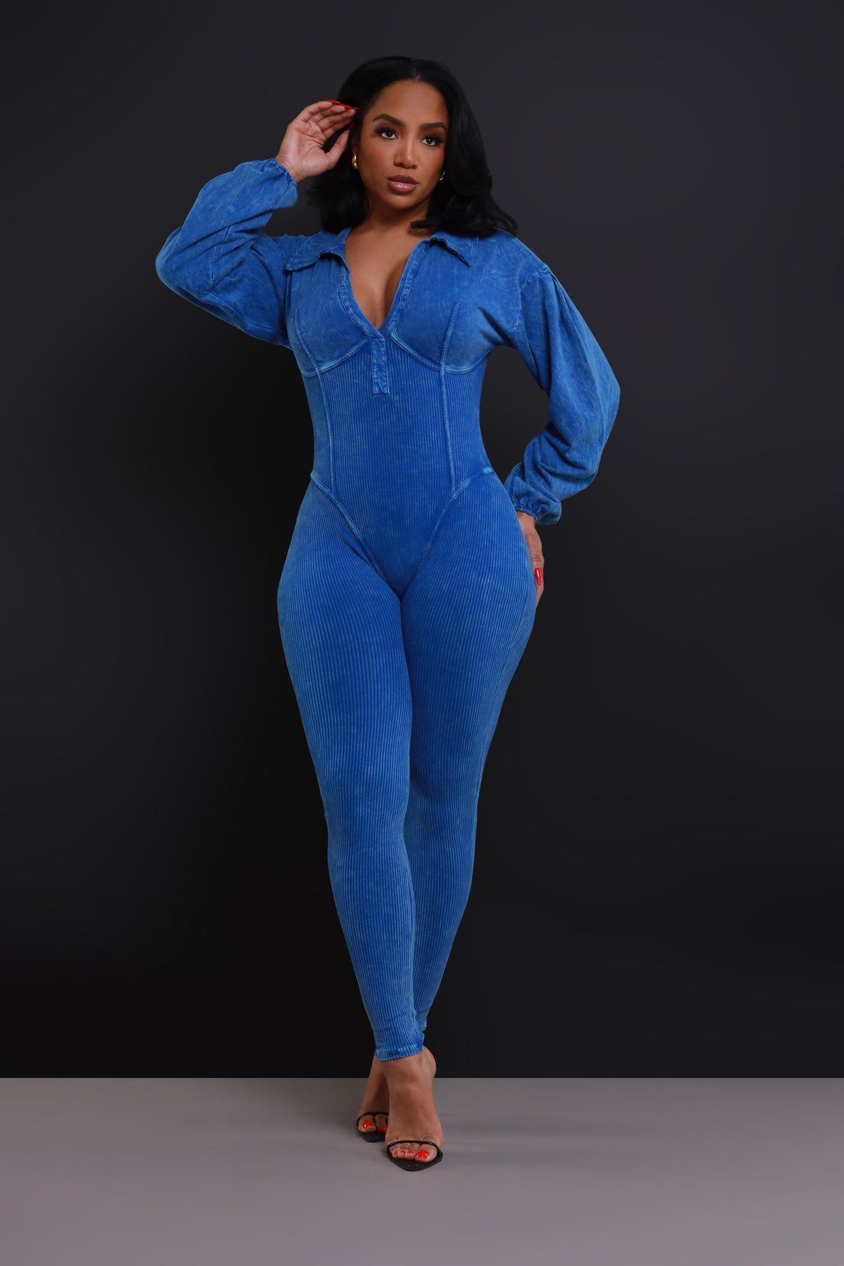 
              Order Up Mineral Wash Corset Lace Up Jumpsuit - Denim Blue - Swank A Posh
            