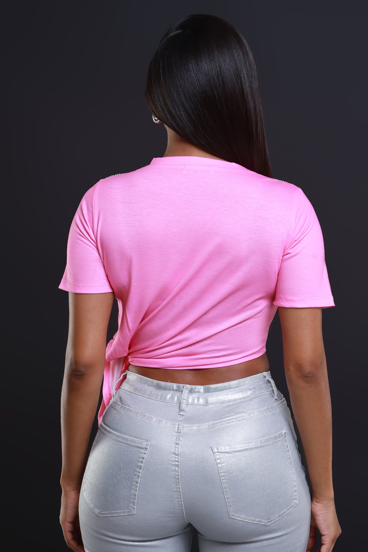 
              Fearless Rhinestone Graphic Cropped T-Shirt - Pink - Swank A Posh
            