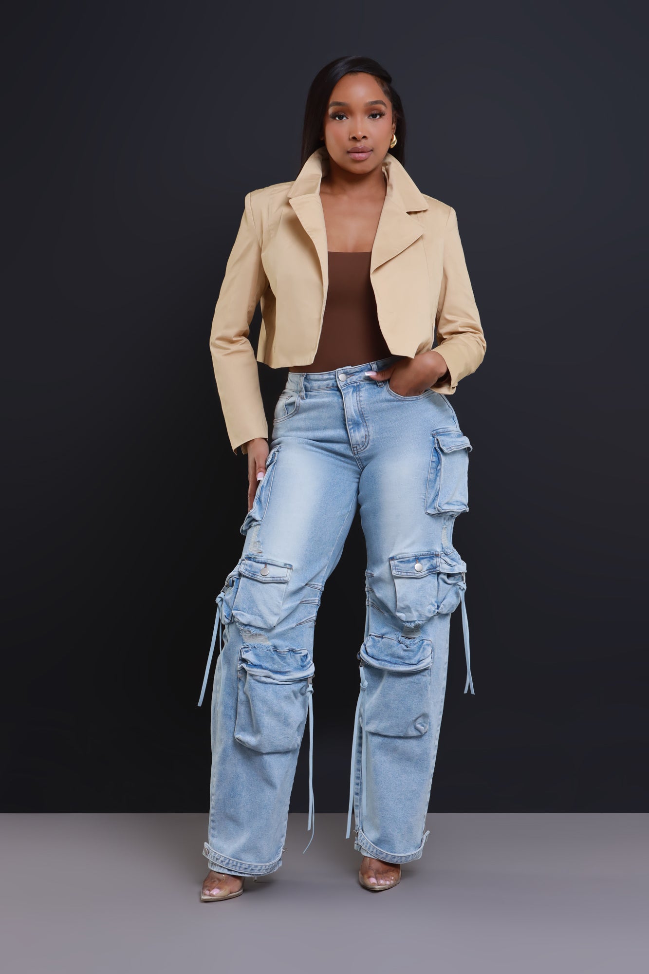 Excite Me Cropped Open Blazer - Taupe - Swank A Posh