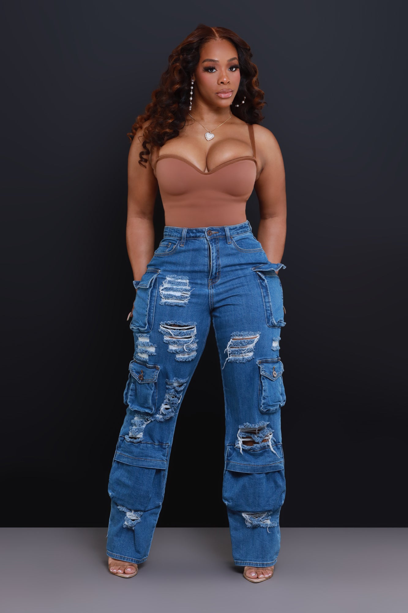 All Facts Distressed Cargo Pants - Medium Wash - Swank A Posh