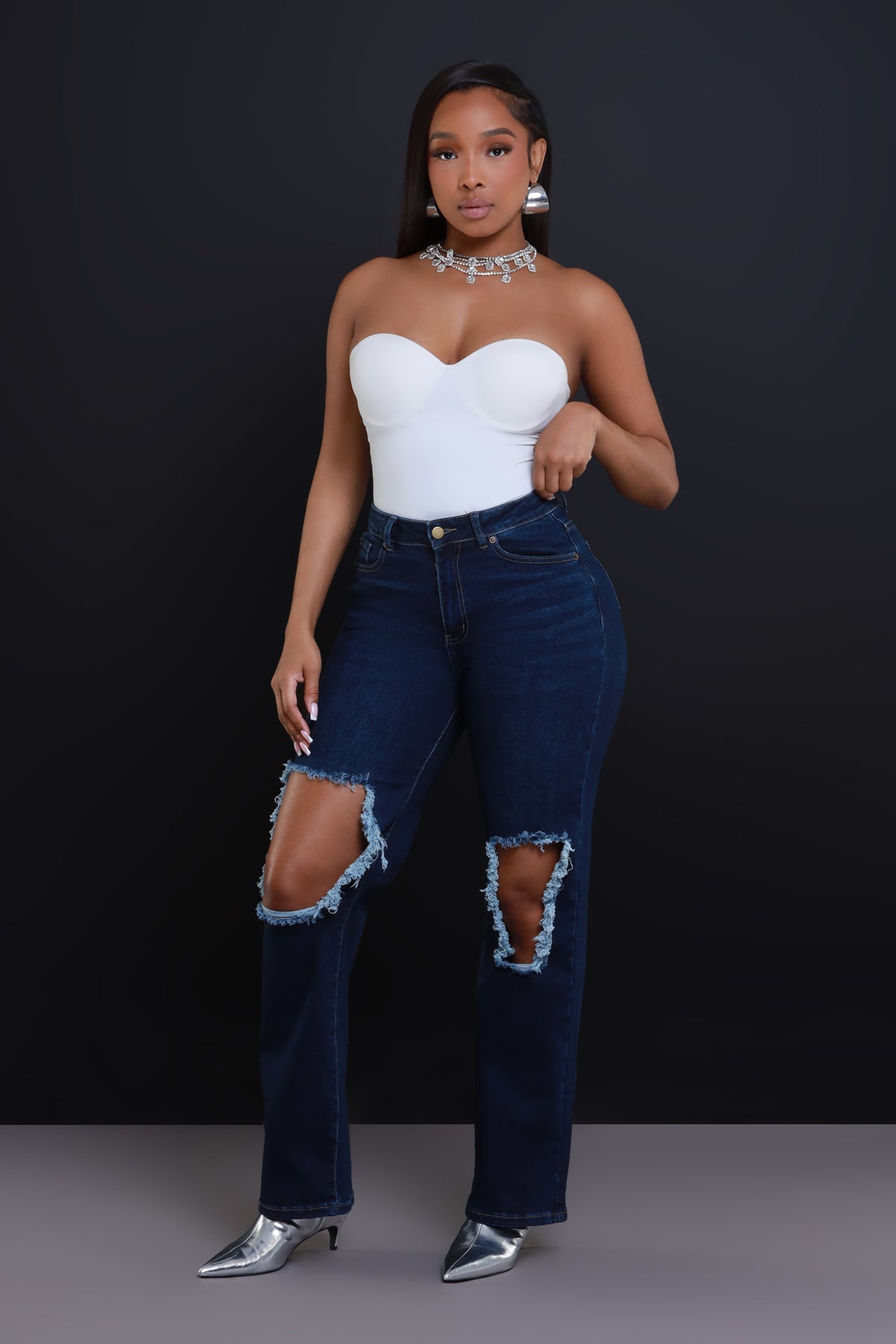 
              Back It Up High Rise Hourglass Distressed Jeans - Dark Wash - Swank A Posh
            