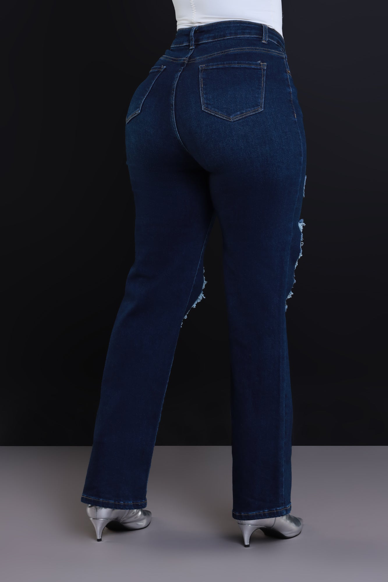 Back It Up High Rise Hourglass Distressed Jeans - Dark Wash - Swank A Posh
