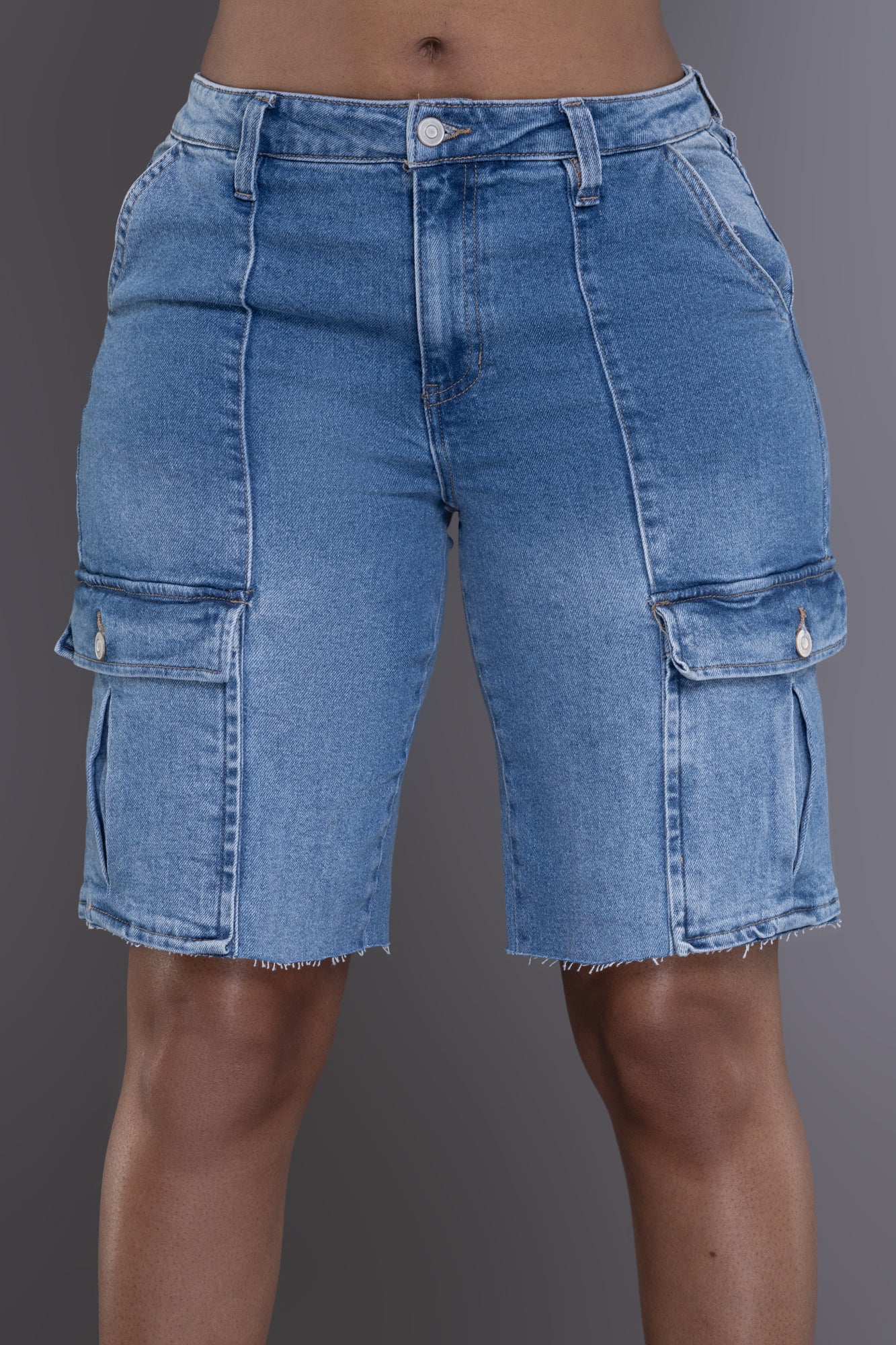 Center Of Attention Denim Cargo Shorts - Medium Wash - Swank A Posh