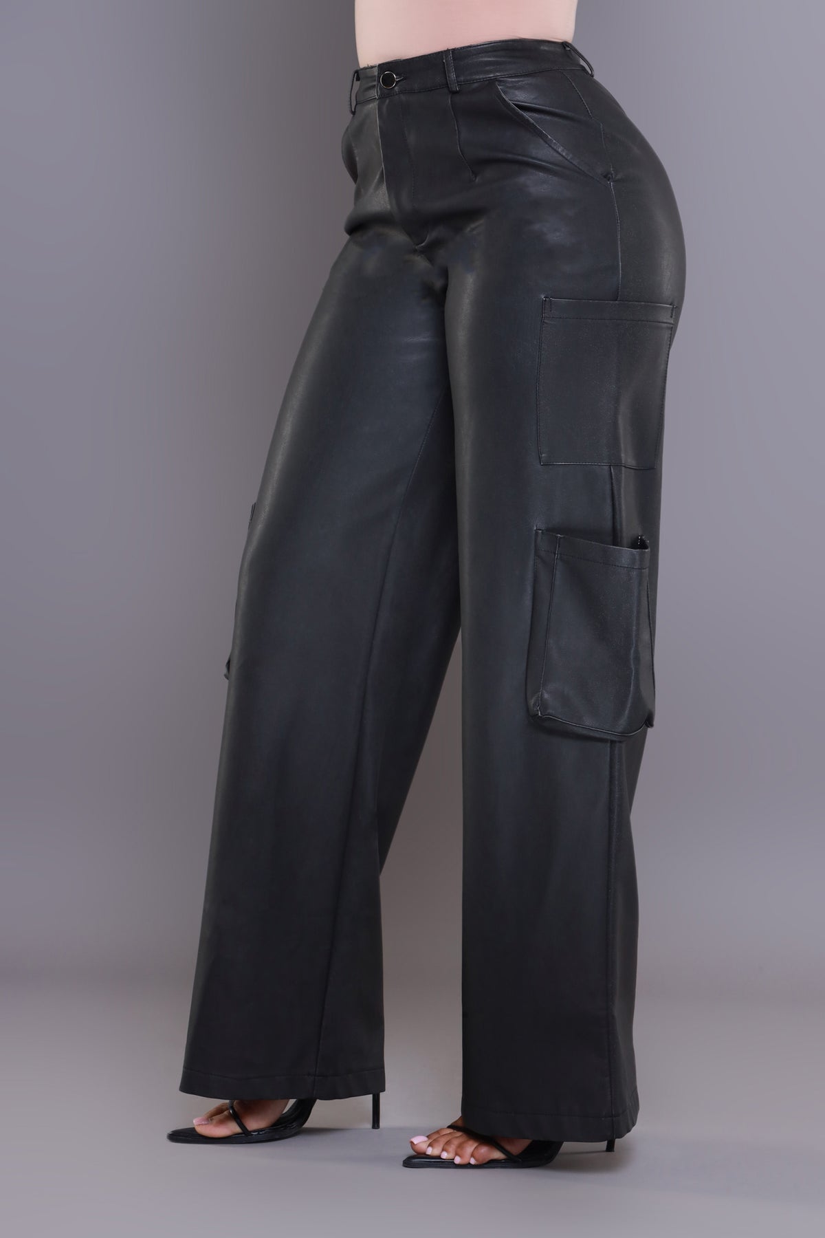 
              Night Watch Faux Leather Cargo Pants - Black - Swank A Posh
            