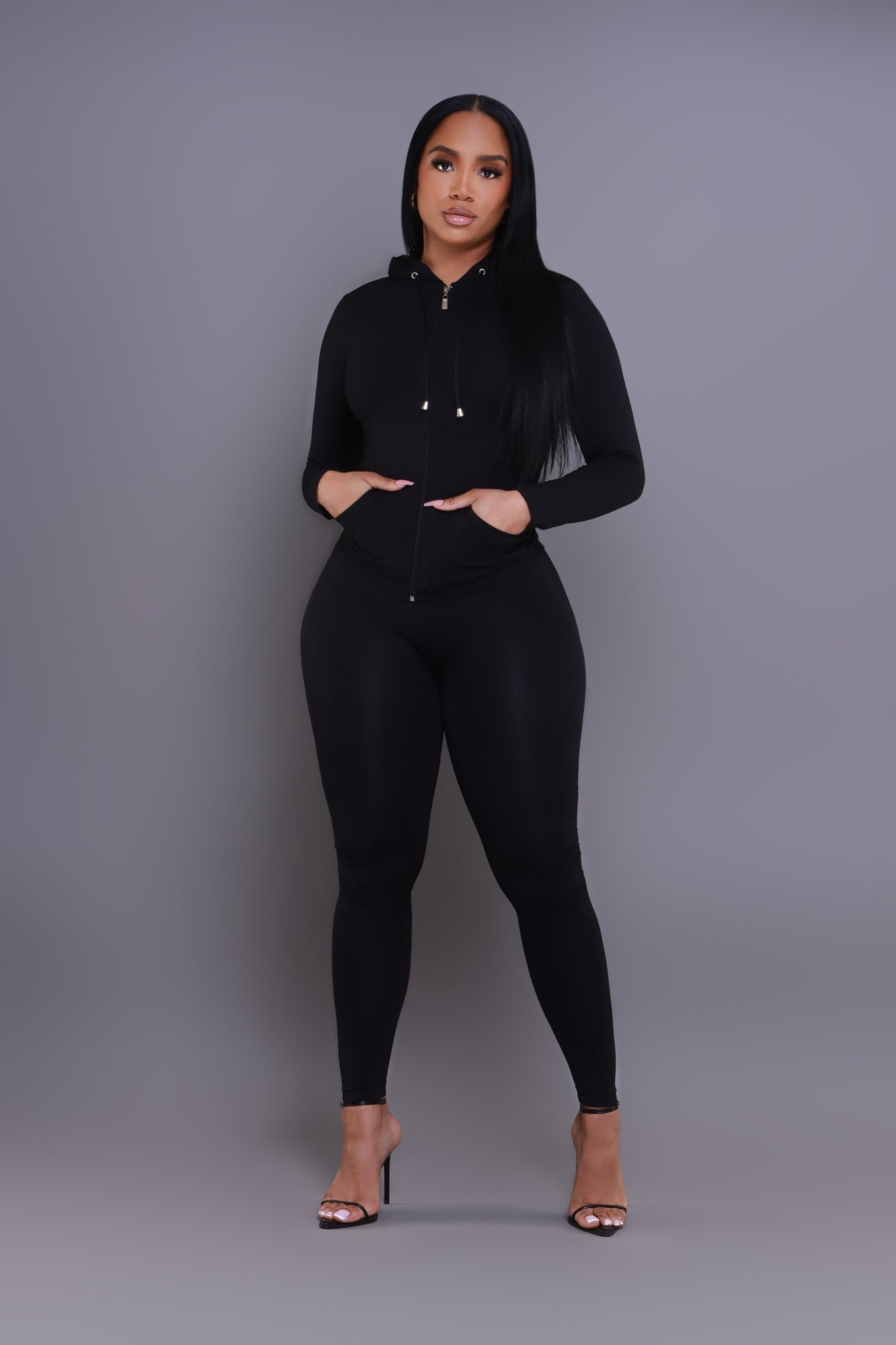Just Vibing.. Seamless Zip Up Legging Set - Black - Swank A Posh