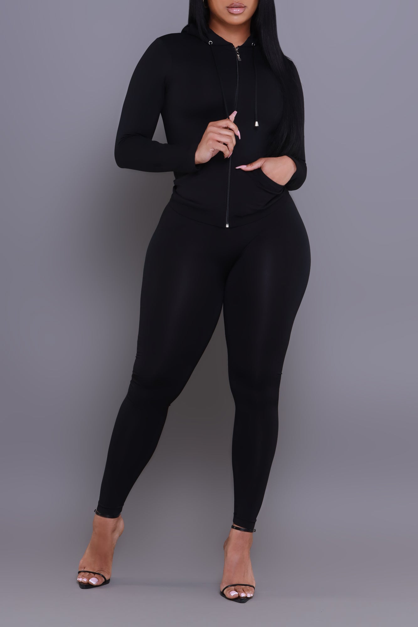 Just Vibing.. Seamless Zip Up Legging Set - Black - Swank A Posh