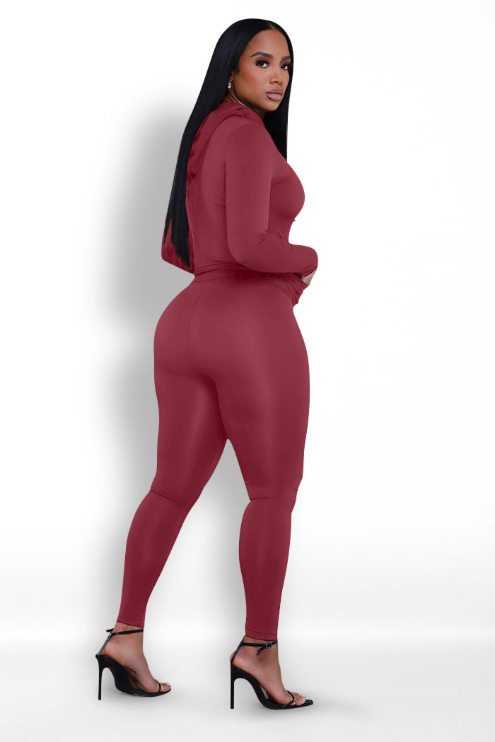 Just Vibing Seamless Zip Up Legging Set - Burgundy - Swank A Posh