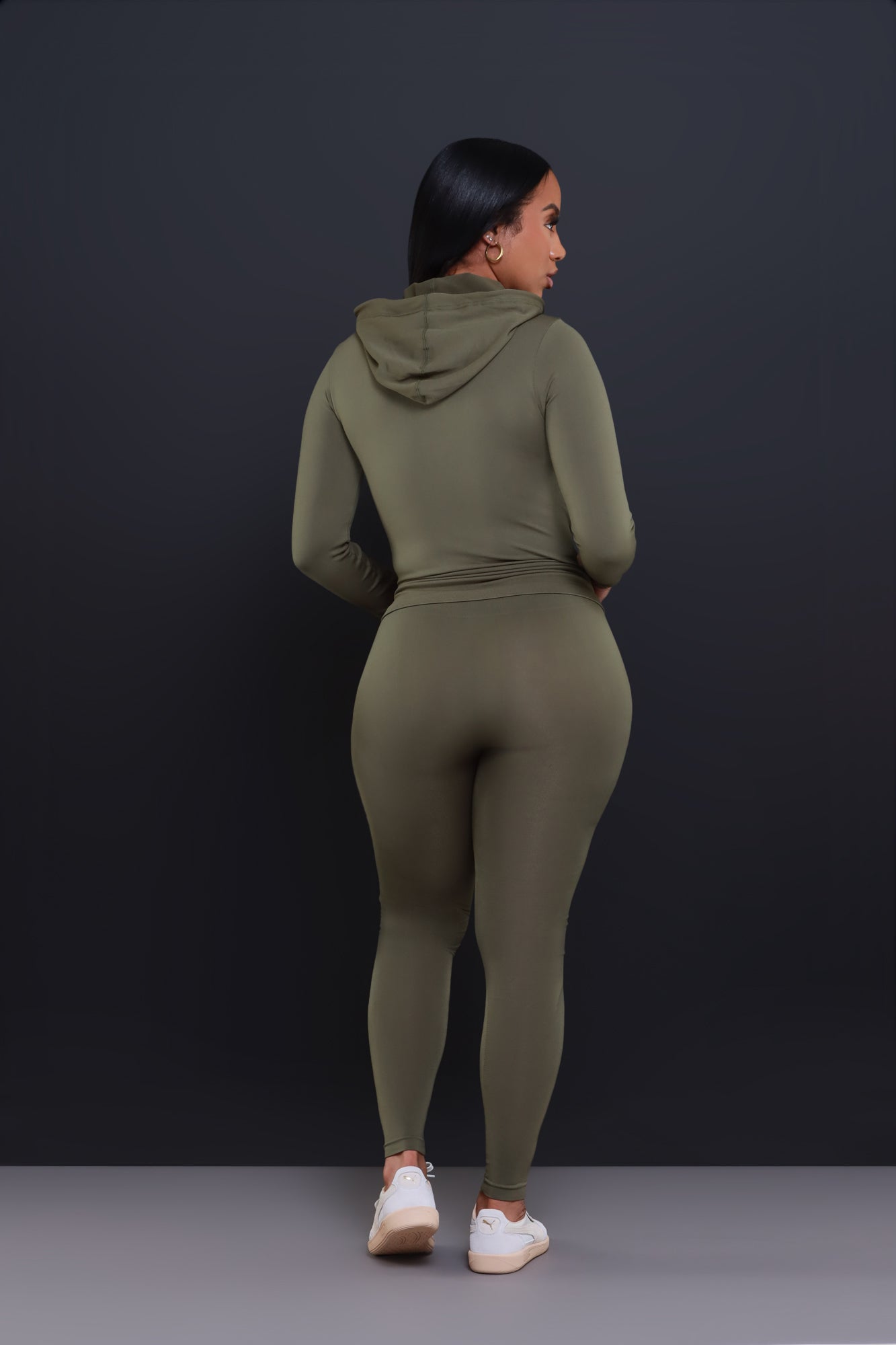 Just Vibing.. Seamless Zip Up Legging Set - Olive - Swank A Posh