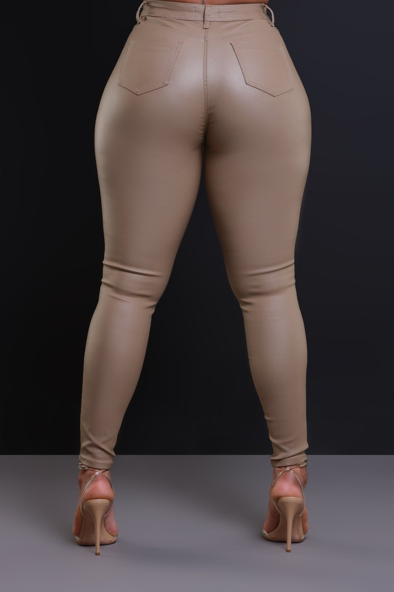 $15.99 Curve You Faux Leather High Rise Pants - Khaki - Swank A Posh