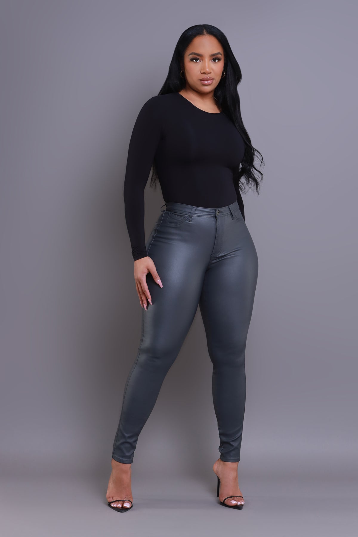 
              Curve You Faux Leather High Rise Pants - Charcoal Grey - Swank A Posh
            