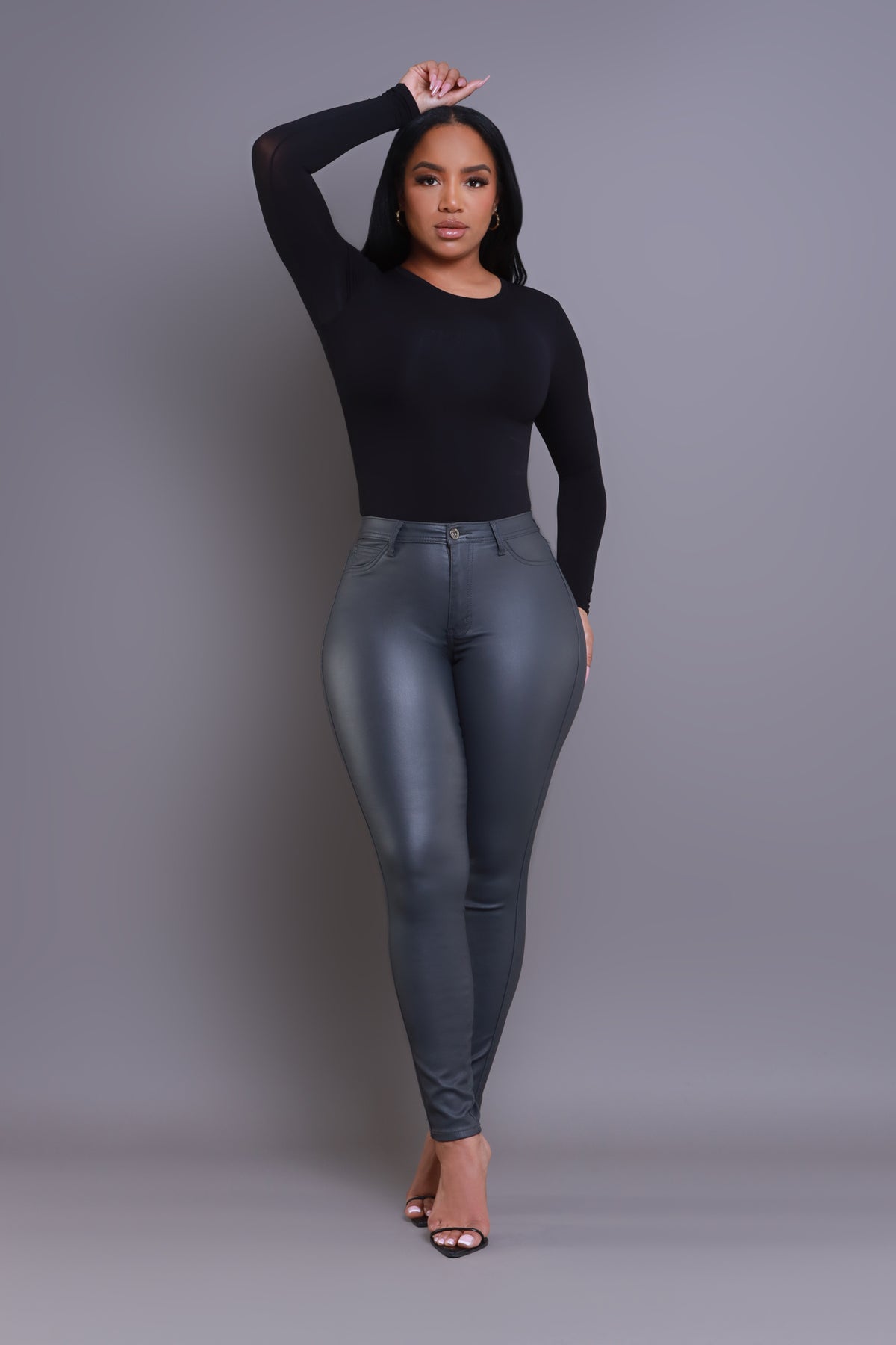 
              Curve You Faux Leather High Rise Pants - Charcoal Grey - Swank A Posh
            
