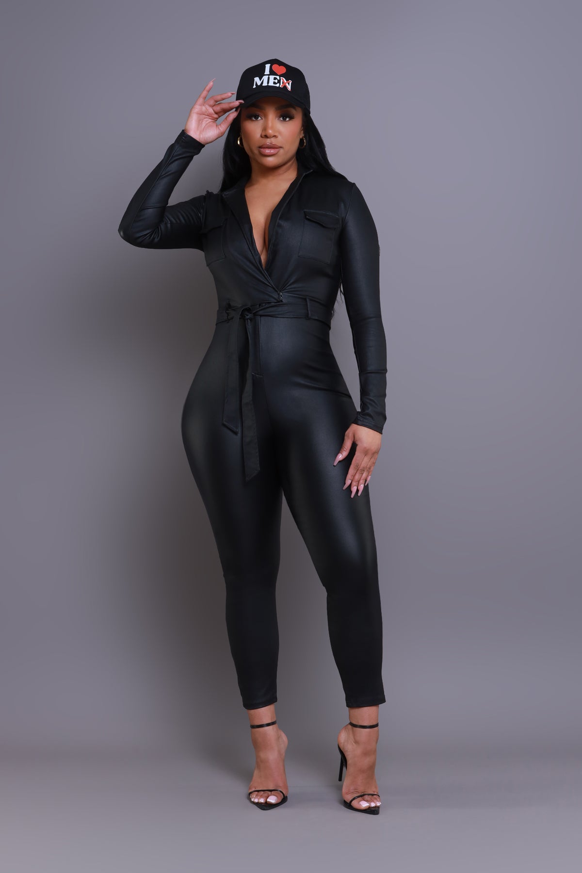 
              On Your Mark Coated Jumpsuit - Black - Swank A Posh
            