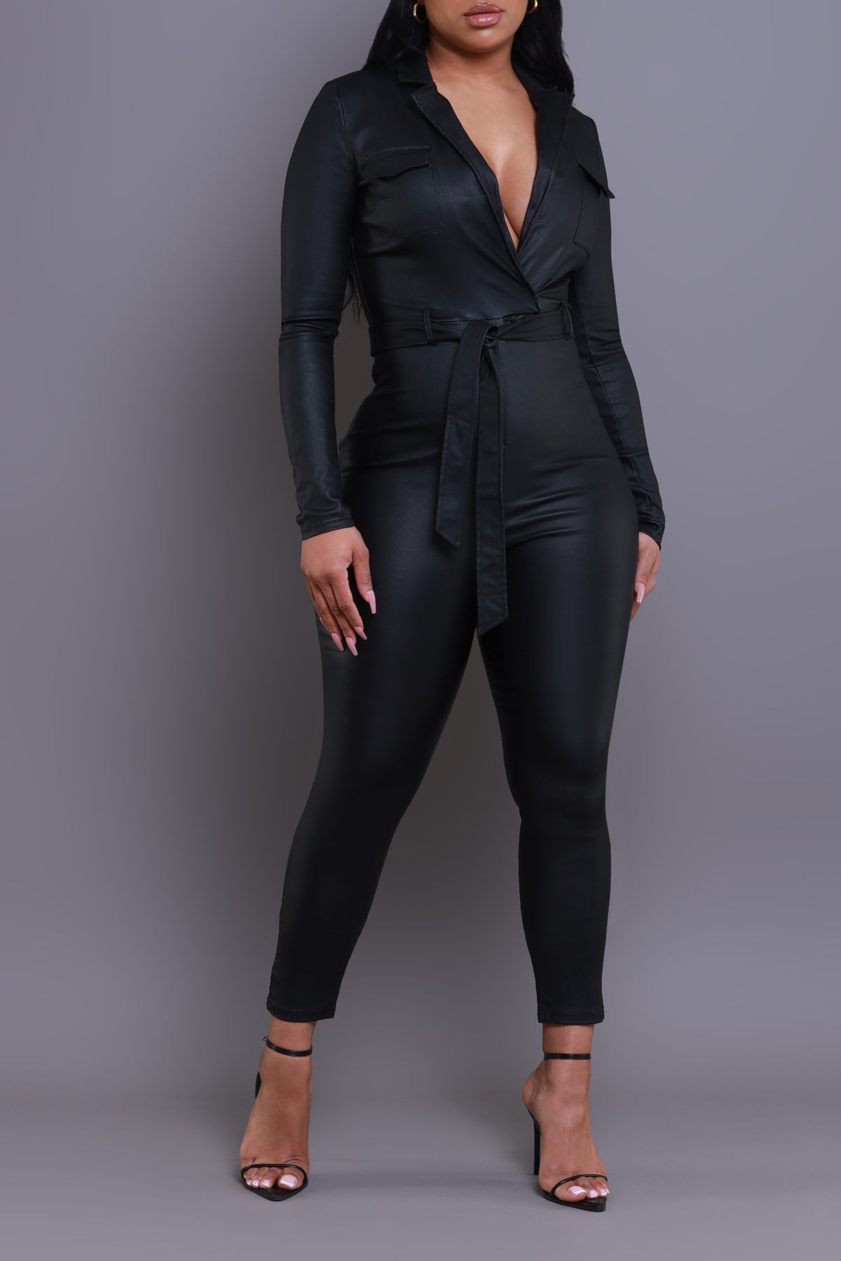 
              On Your Mark Coated Jumpsuit - Black - Swank A Posh
            