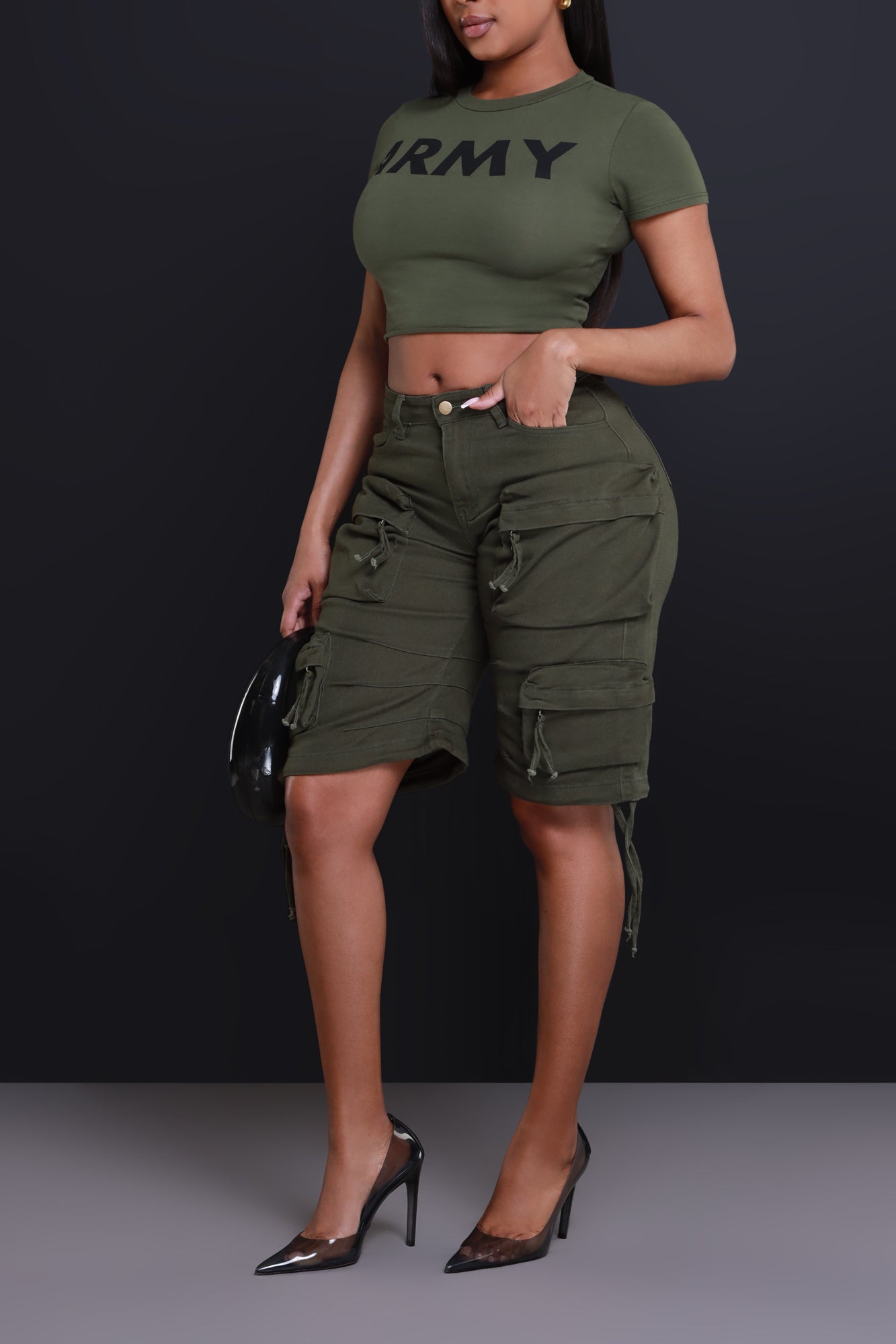 Undisclosed Cargo Bermuda Shorts - Olive - Swank A Posh