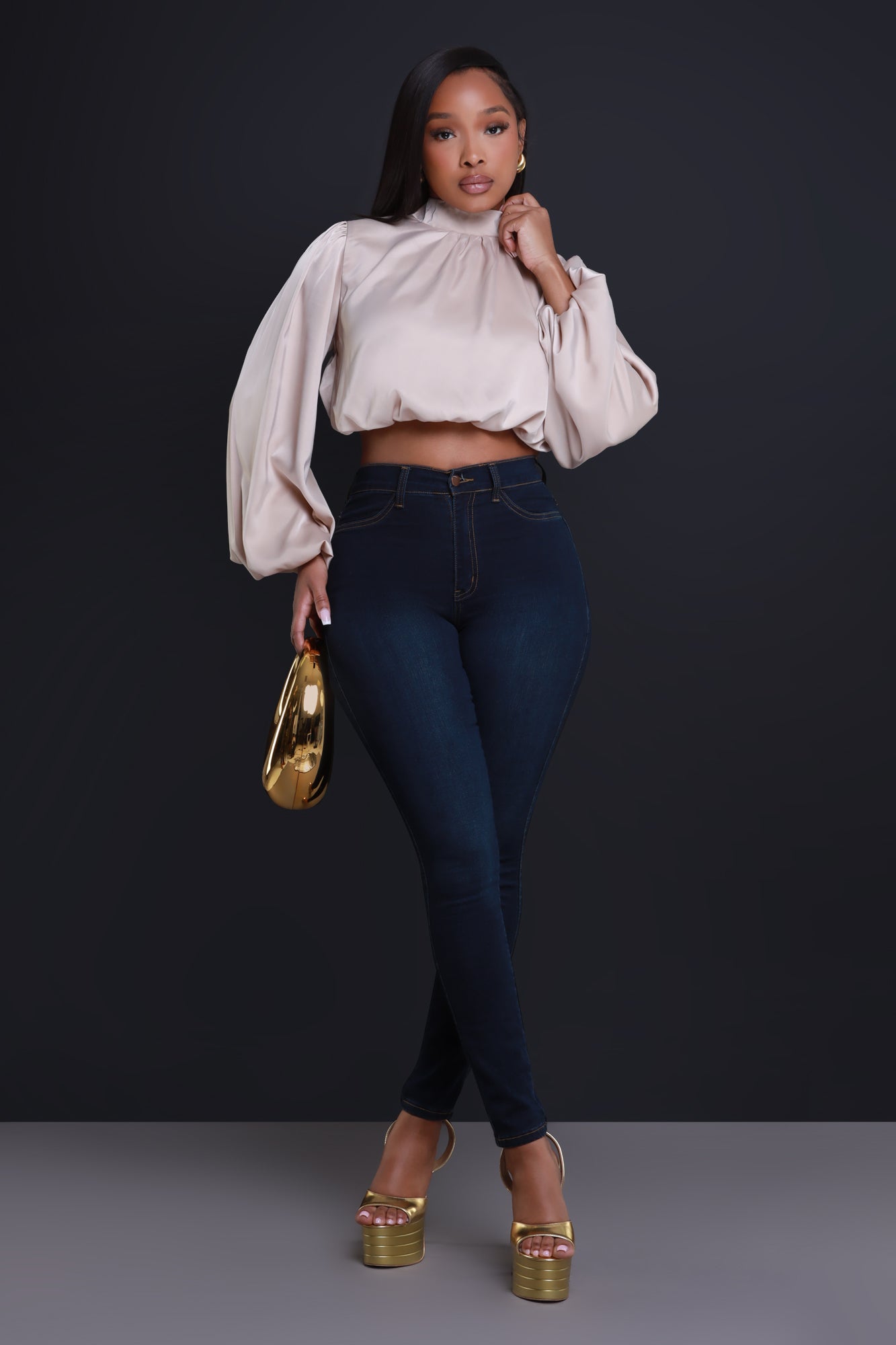 Your Majesty Mock Neck Blouse - Taupe - Swank A Posh