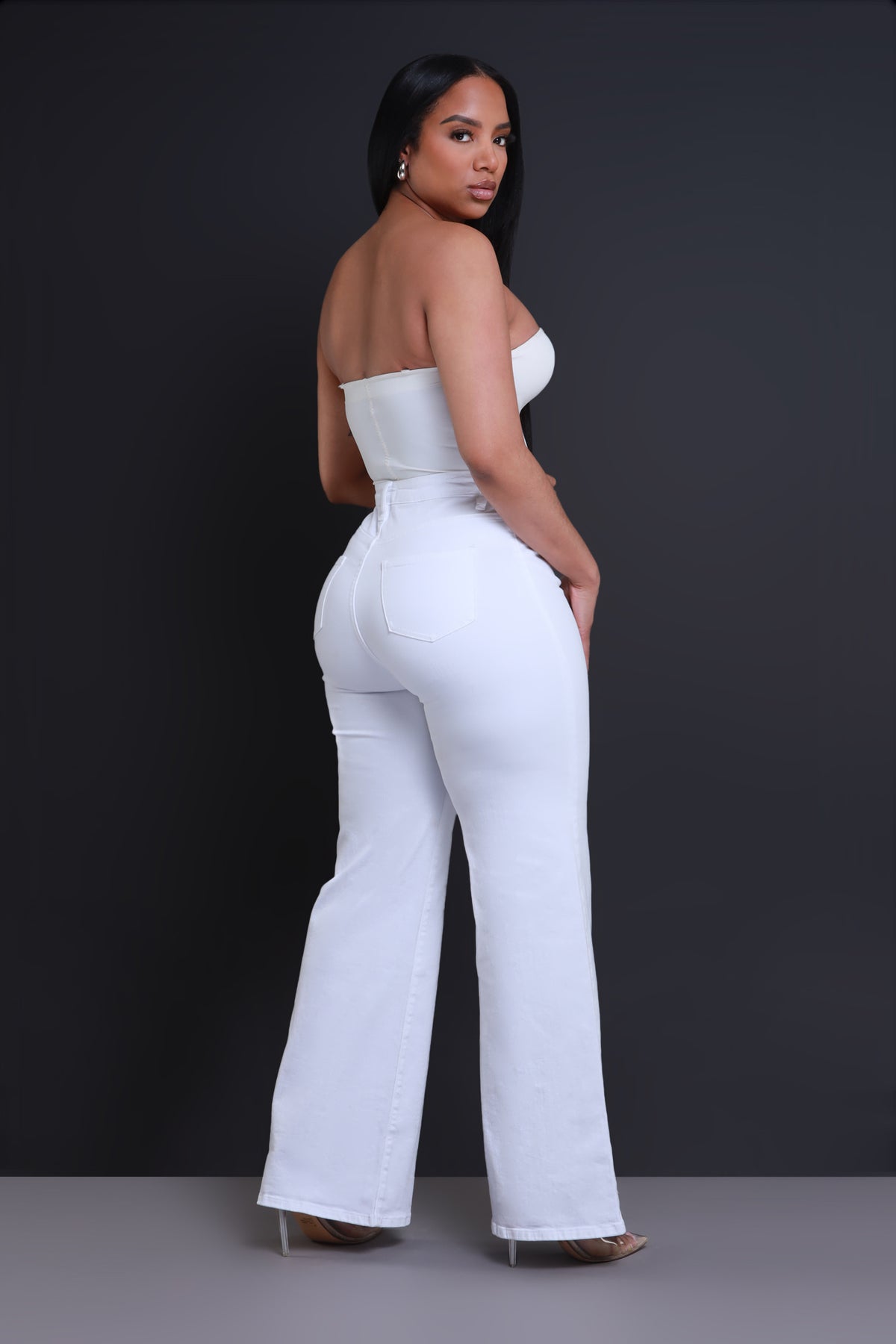 
              Let&#39;s Meet High Rise Wide Flare Jeans - White - Swank A Posh
            