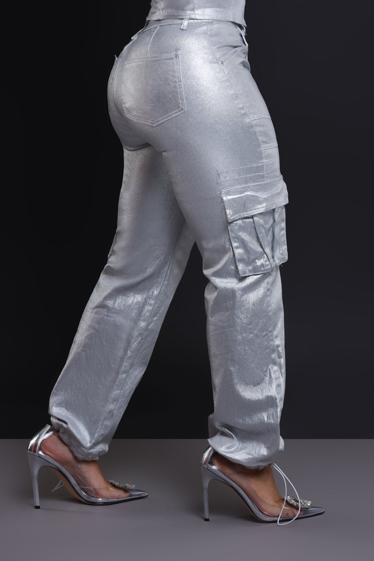
              Lose Control Metallic Cargo Pants - Silver - Swank A Posh
            