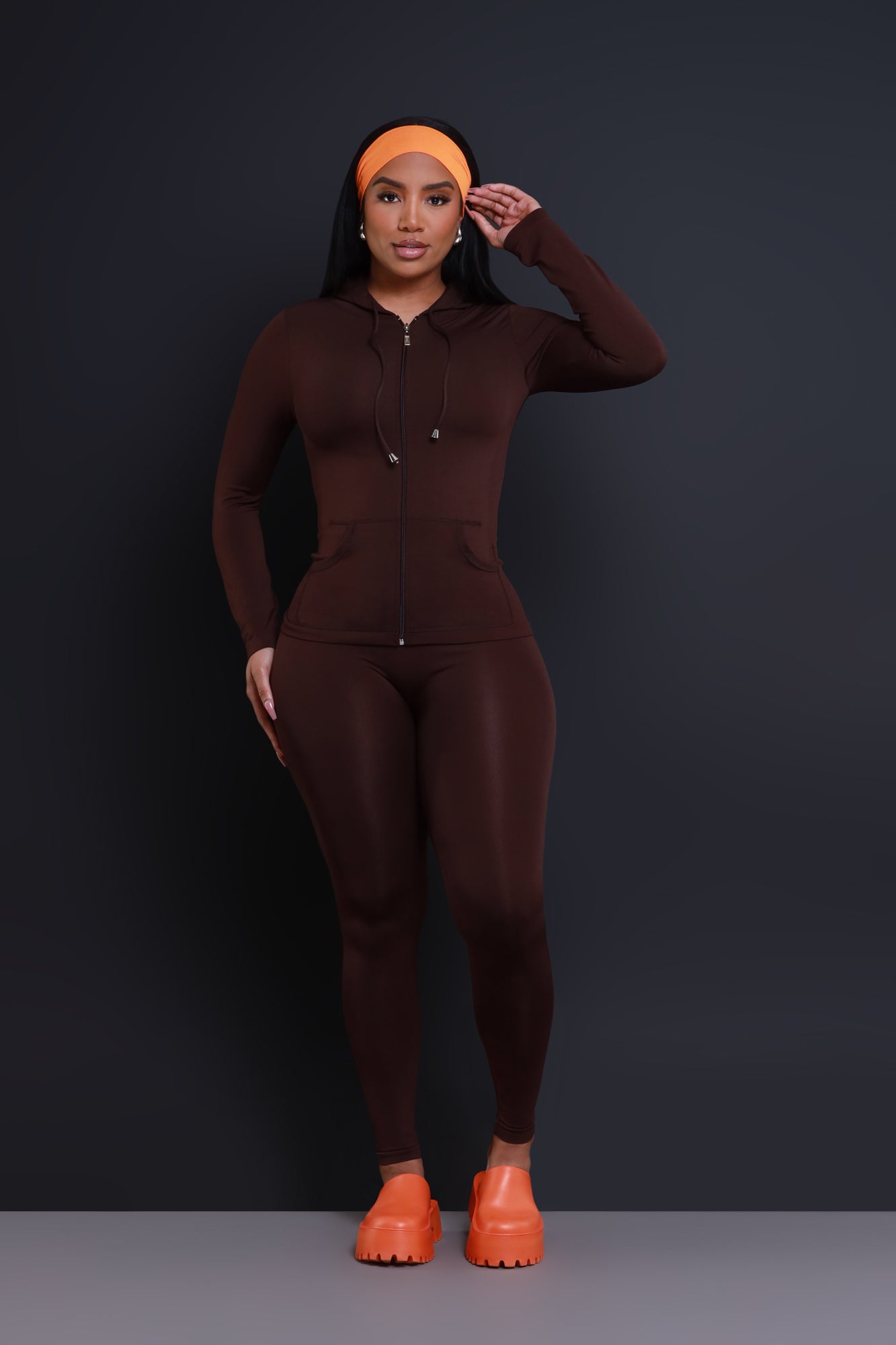 Just Vibing Seamless Zip Up Legging Set - Brown - Swank A Posh