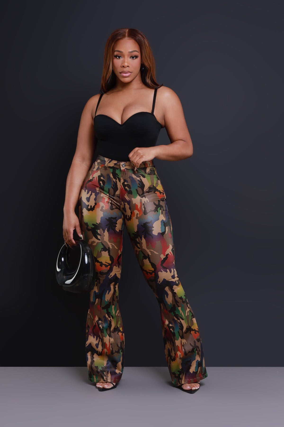 
              One Call Faux Leather High Rise Flare Pants - Camo - Swank A Posh
            